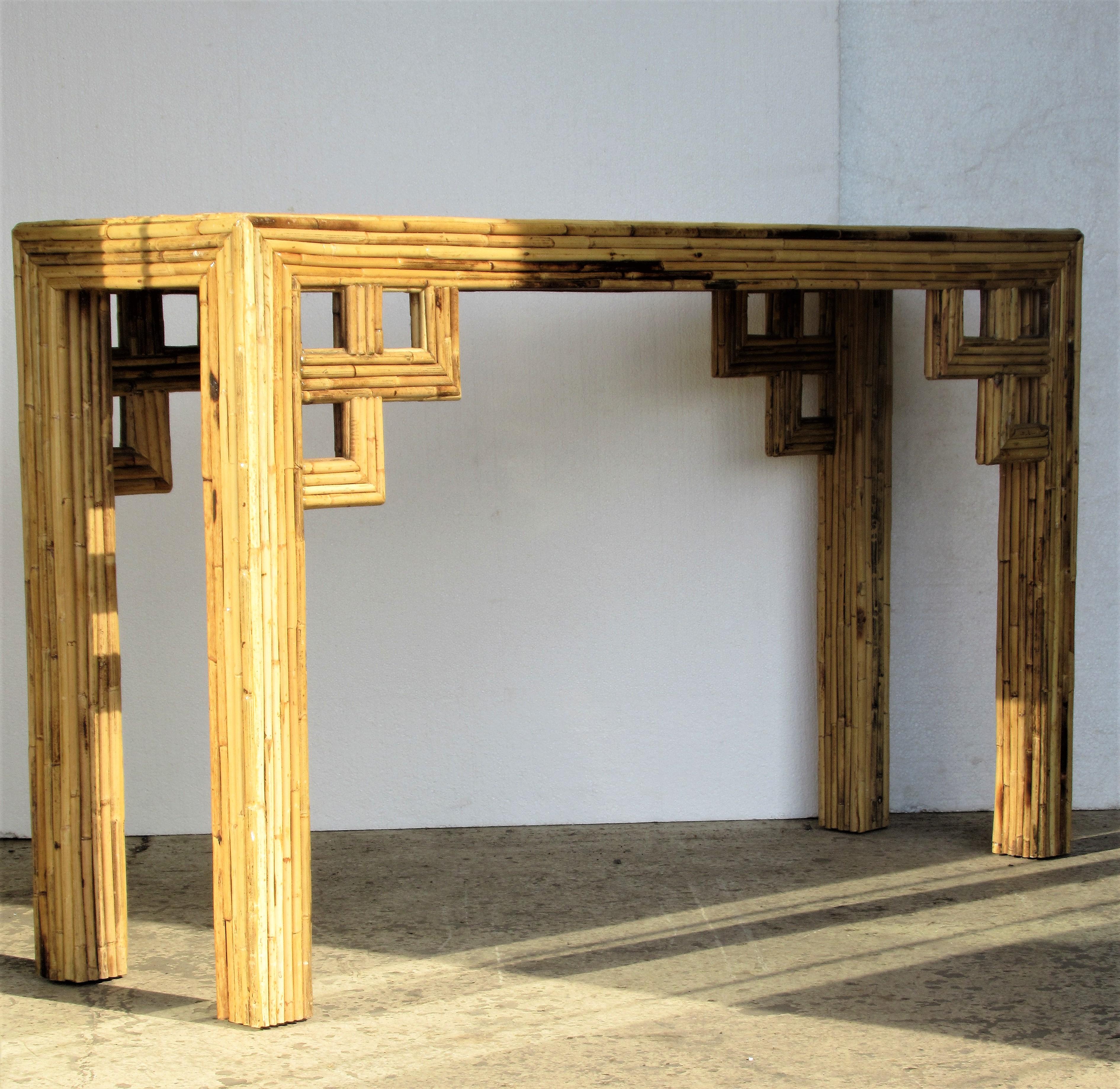 Greek Key Design Bamboo Console Table 15