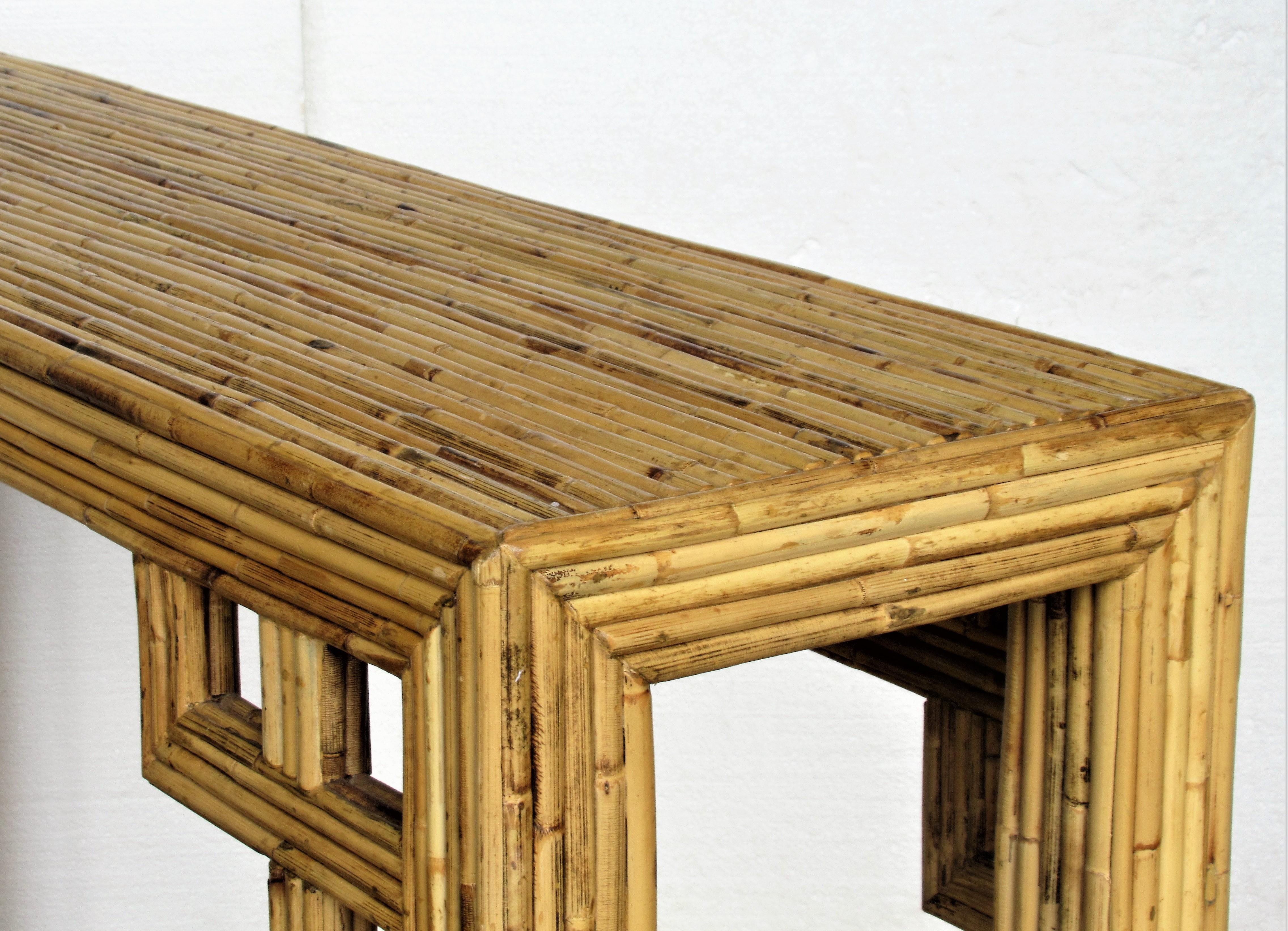 Chinese Chippendale Greek Key Design Bamboo Console Table