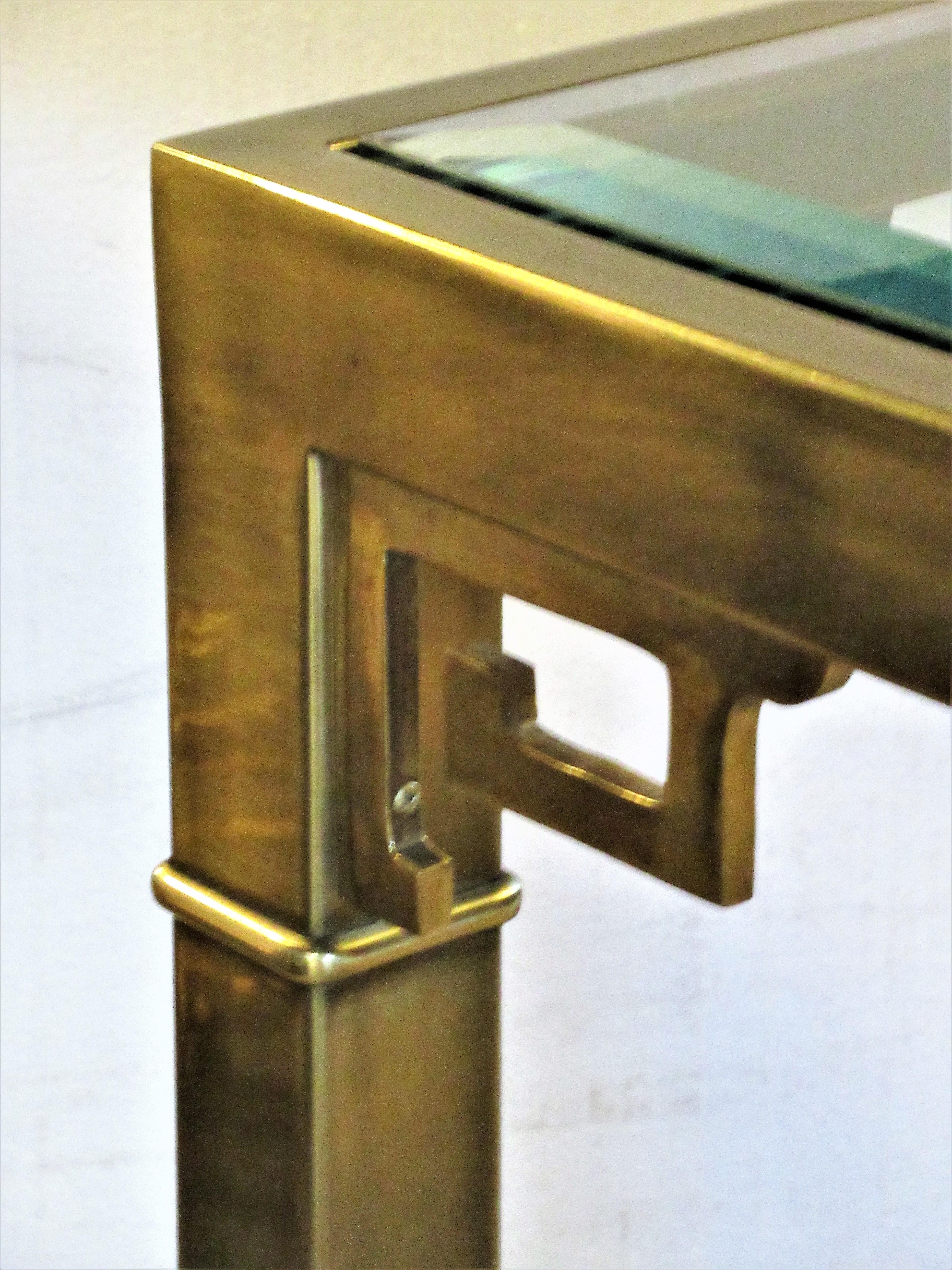 Beveled Greek Key Design Brass Dining Table by Mastercraft