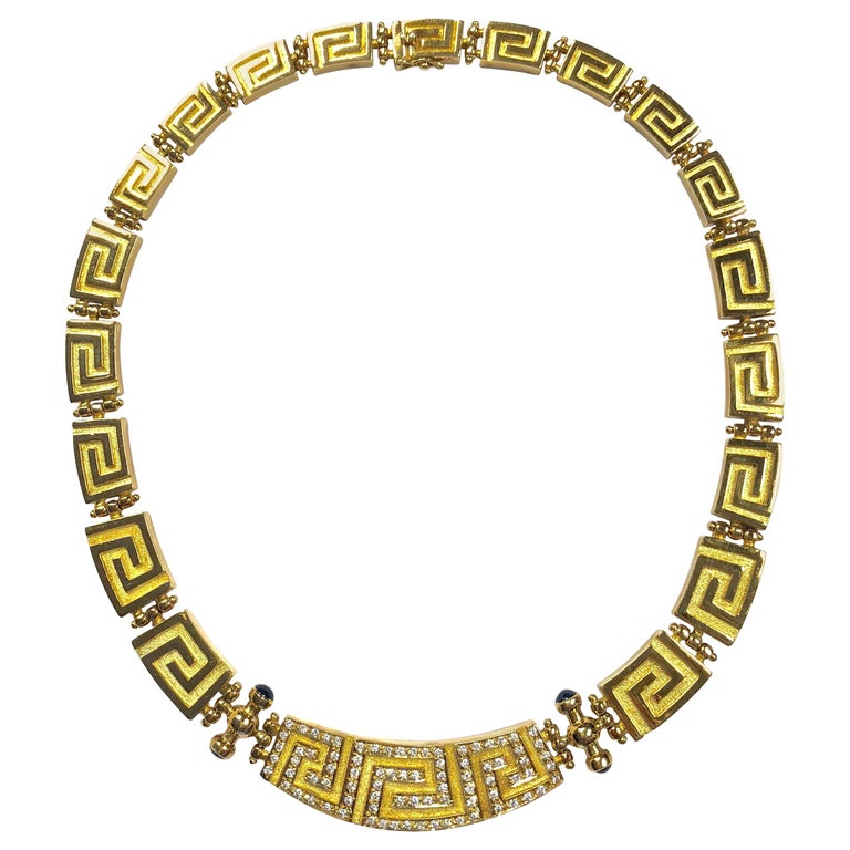 Greek Key Design Diamond Graduating Collar Necklace At 1stDibs