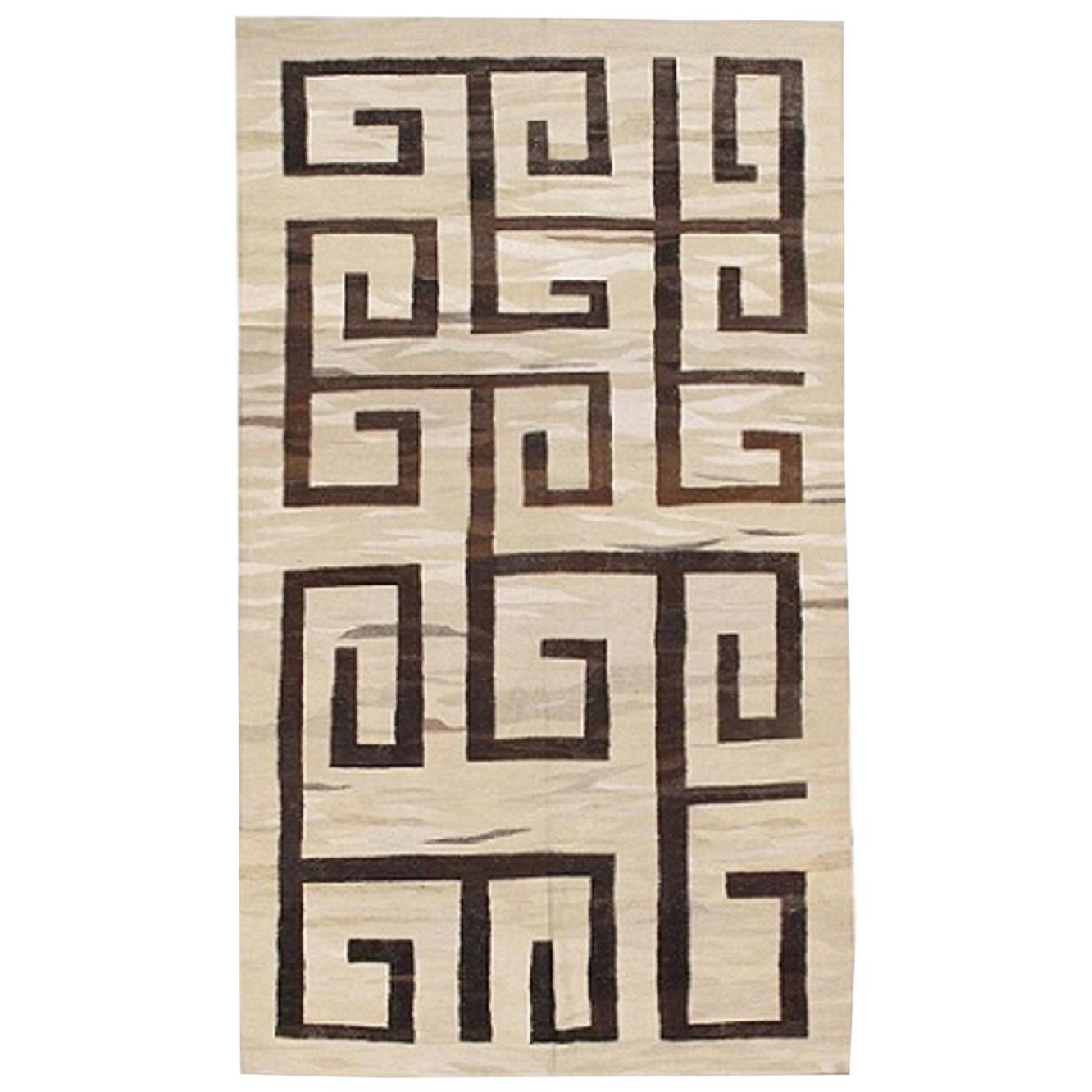 9x16 Ft Greek Key Design FlatWeave Kilim Rug, Natural Undyed Wool Turkish Carpet For Sale