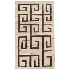 9x16 Ft Greek Key Design FlatWeave Kilim Rug, Natural Undyed Wool Turkish Carpet (tapis turc en laine non teintée)
