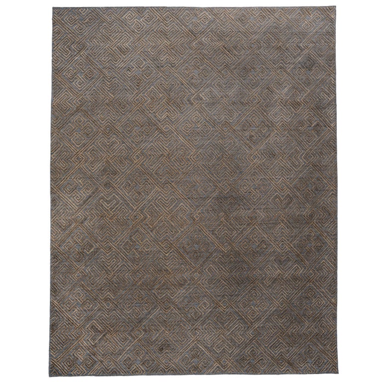 Greek Key Gold Rug Greek Key Design High Low Rug in Gold Charcoal at 1stDibs