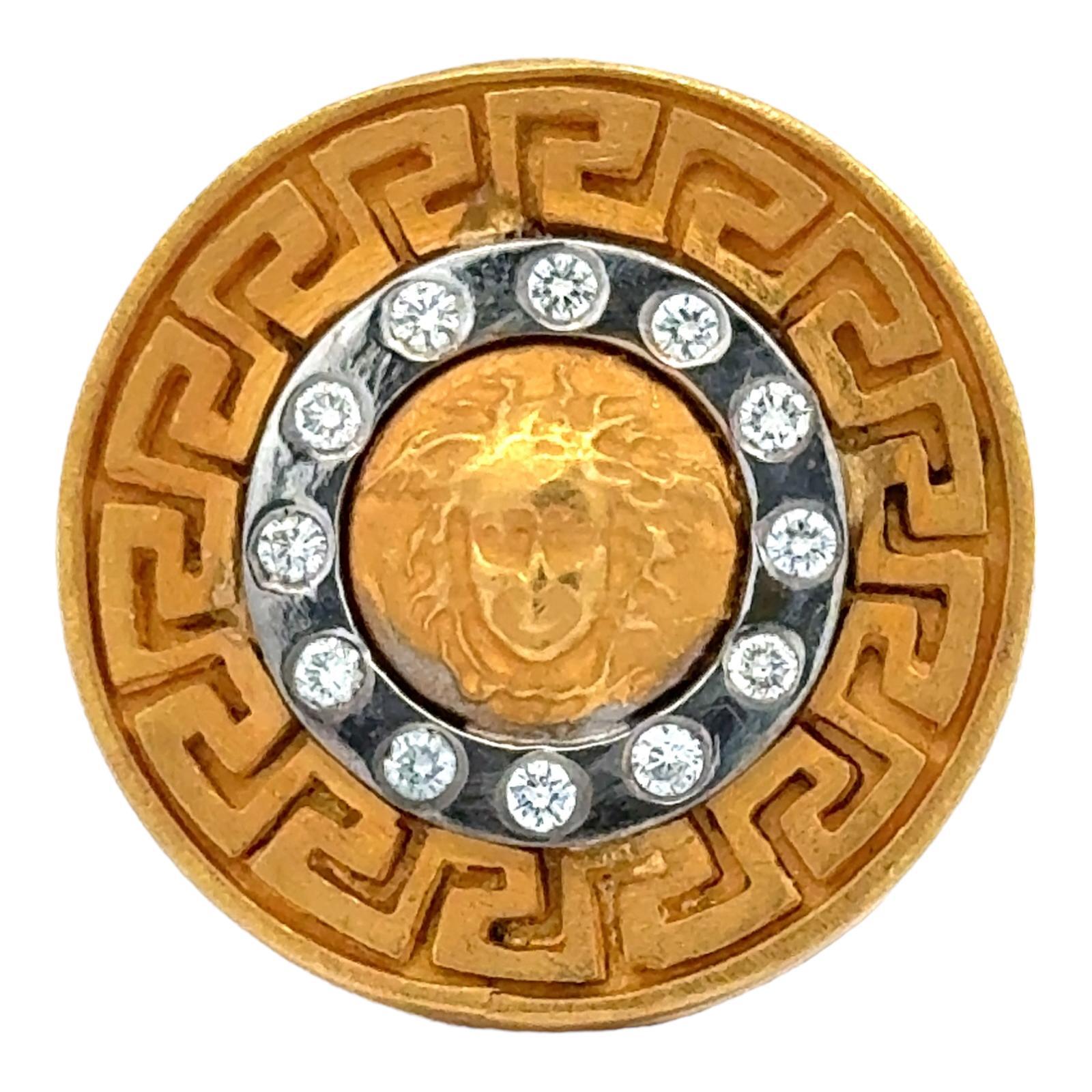 Contemporary Greek Key Diamond 21/14 Karat Yellow Gold Medusa Estate Vintage Cufflinks