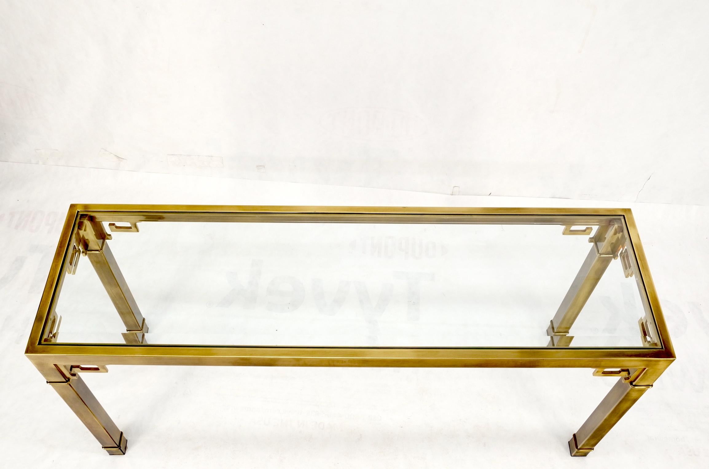 Greek Key Glass Top Mastercraft Solid Square Brass Profile Console Sofa Table 2