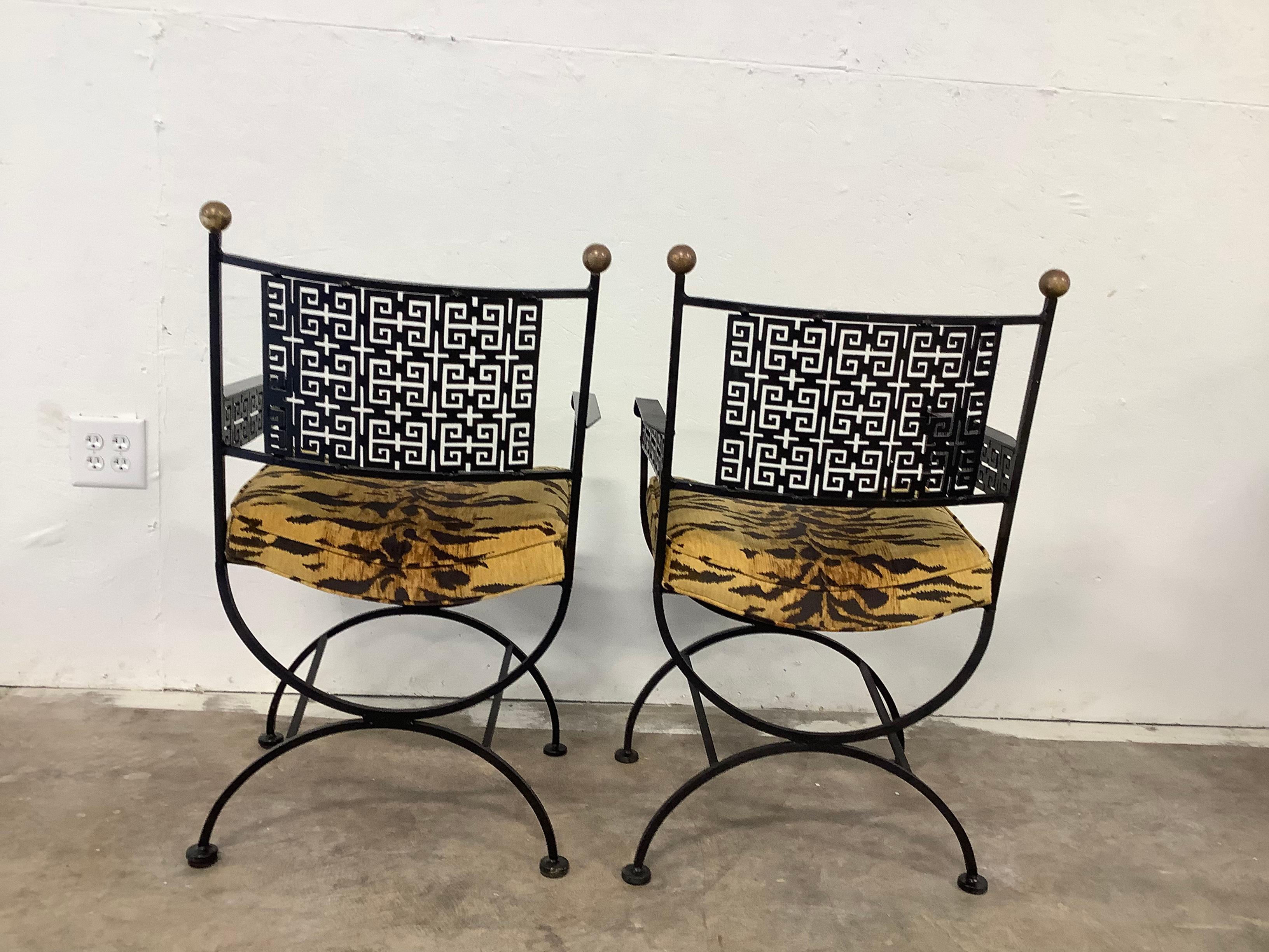 Greek Key Iron Arm Chairs, a Pair In Good Condition For Sale In Marietta, GA