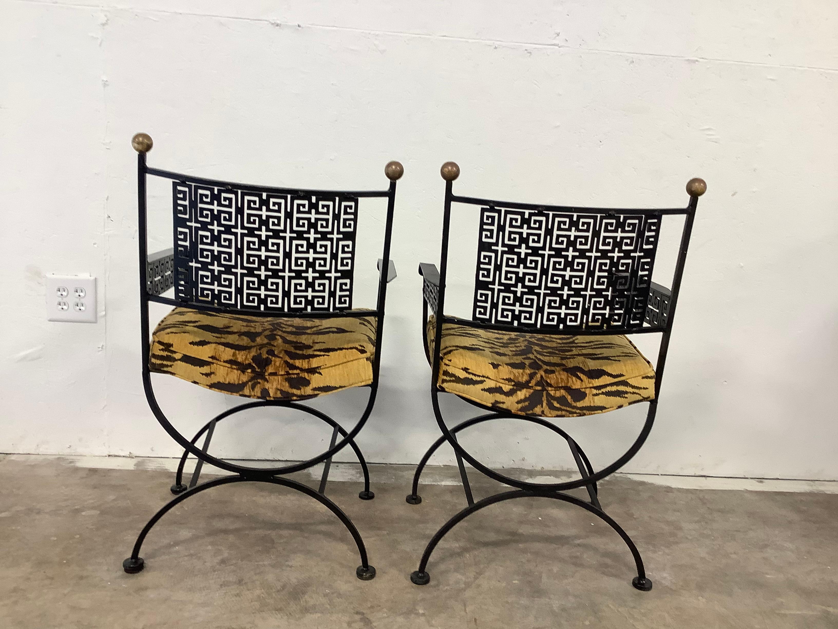 Greek Key Iron Arm Chairs, a Pair In Good Condition In Marietta, GA