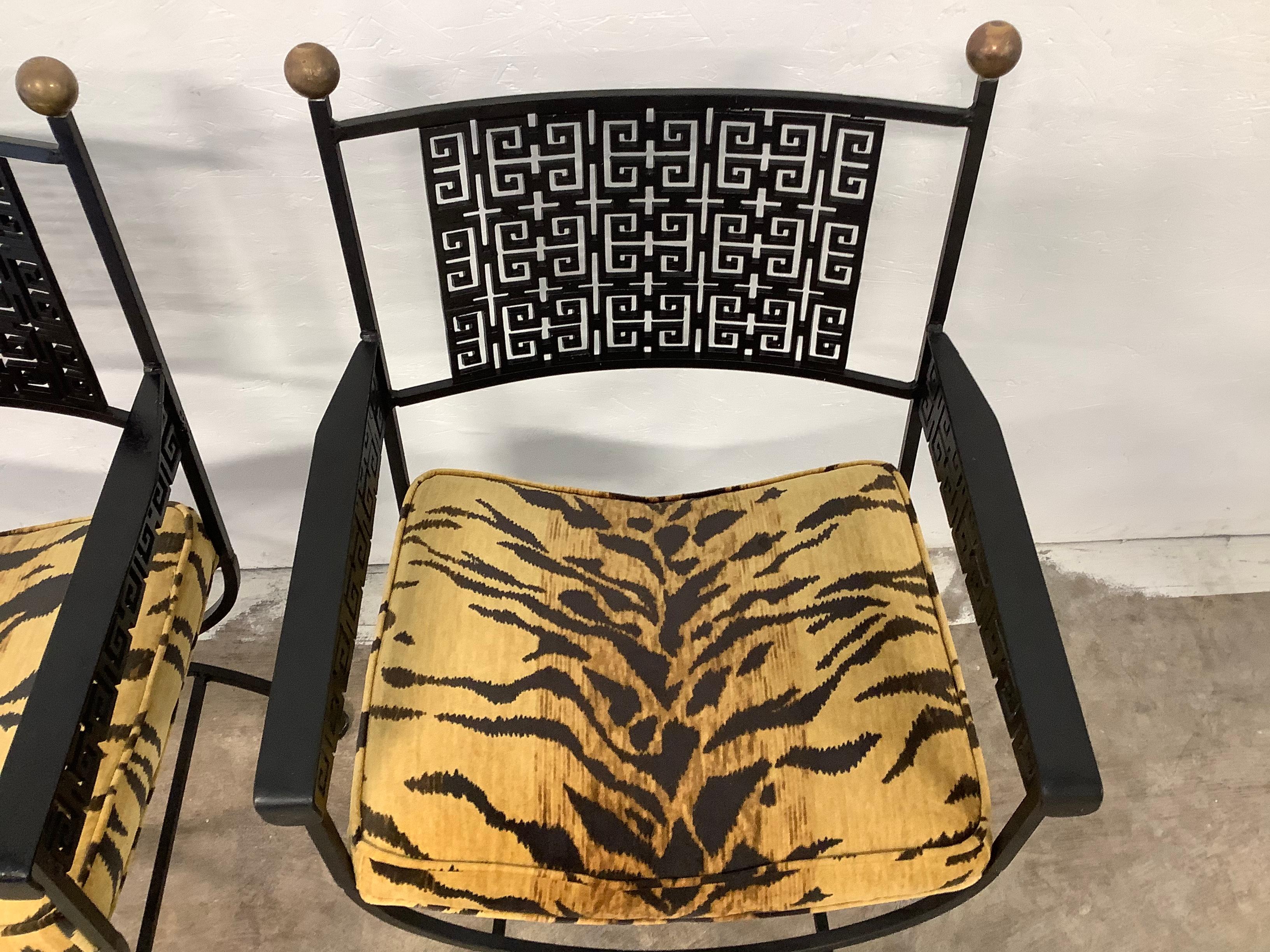 Greek Key Iron Arm Chairs, a Pair For Sale 1