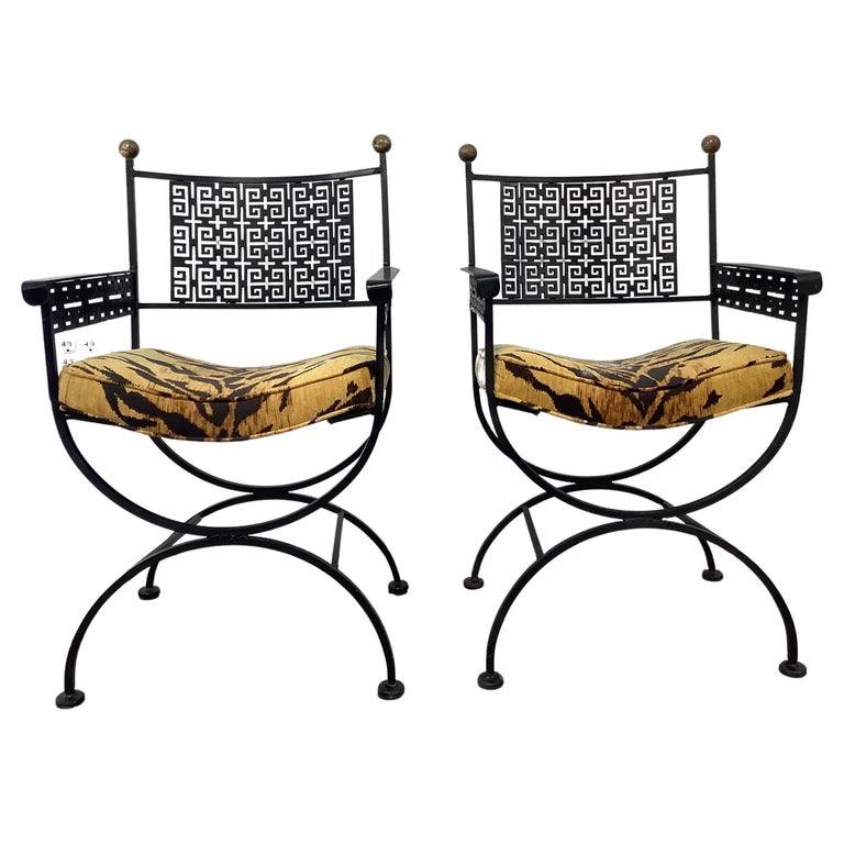 Greek Key Iron Arm Chairs, a Pair For Sale at 1stDibs
