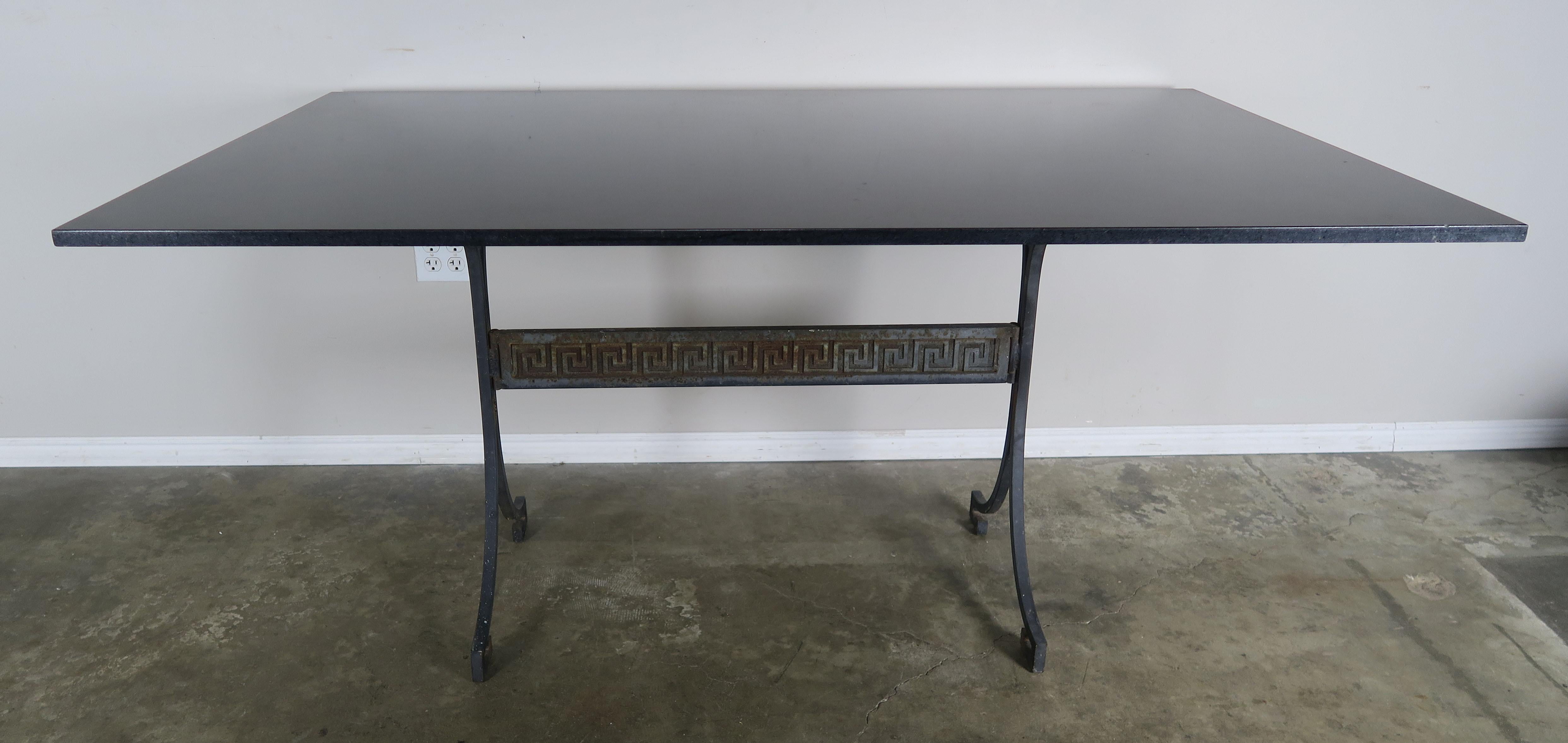 Greek Key Iron and Marble Bistro Table, circa 1940s 2