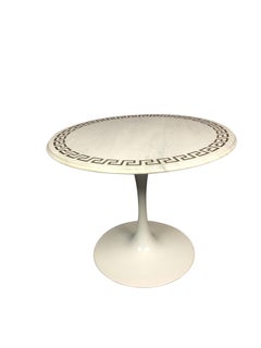 Greek Key Table -Neoclassical Marble-Top with Eero Saarinen Style Base