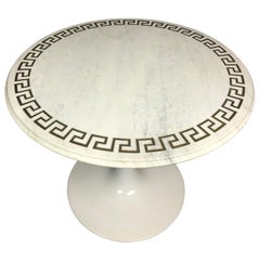  Greek Key Table -Neoclassical Marble-Top with Eero Saarinen Style Base