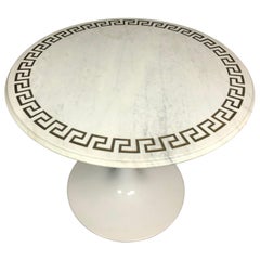 Greek Key Table -Neoclassical Marble-Top with Eero Saarinen Style Base