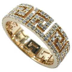 Greek Key Maze Geometric Pavé Diamond Eternity Band Ring in 18K Rose Gold