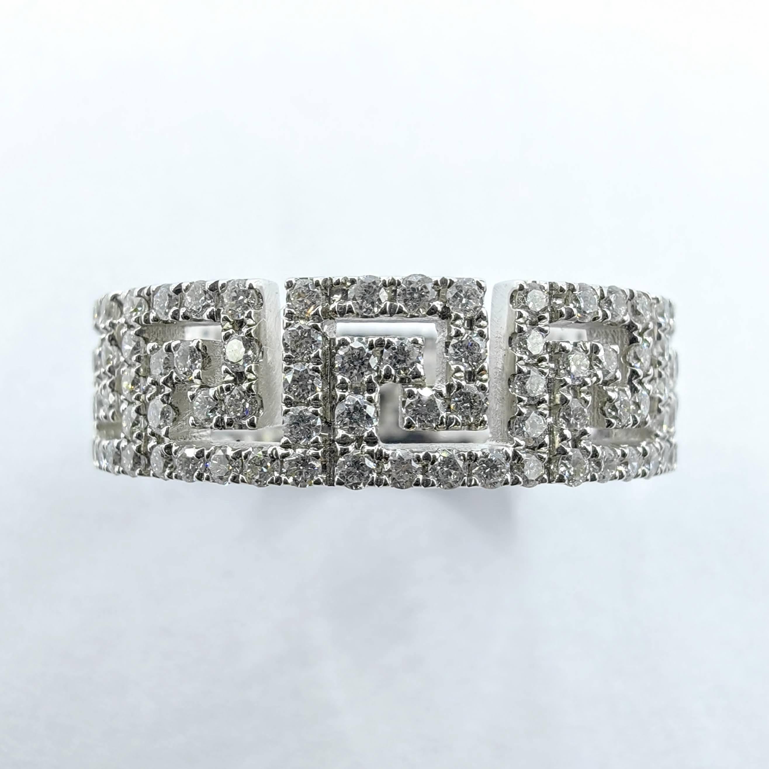 Greek Key Maze Geometric Pavé Diamond Eternity Band Ring in 18K Rose Gold (Zeitgenössisch) im Angebot