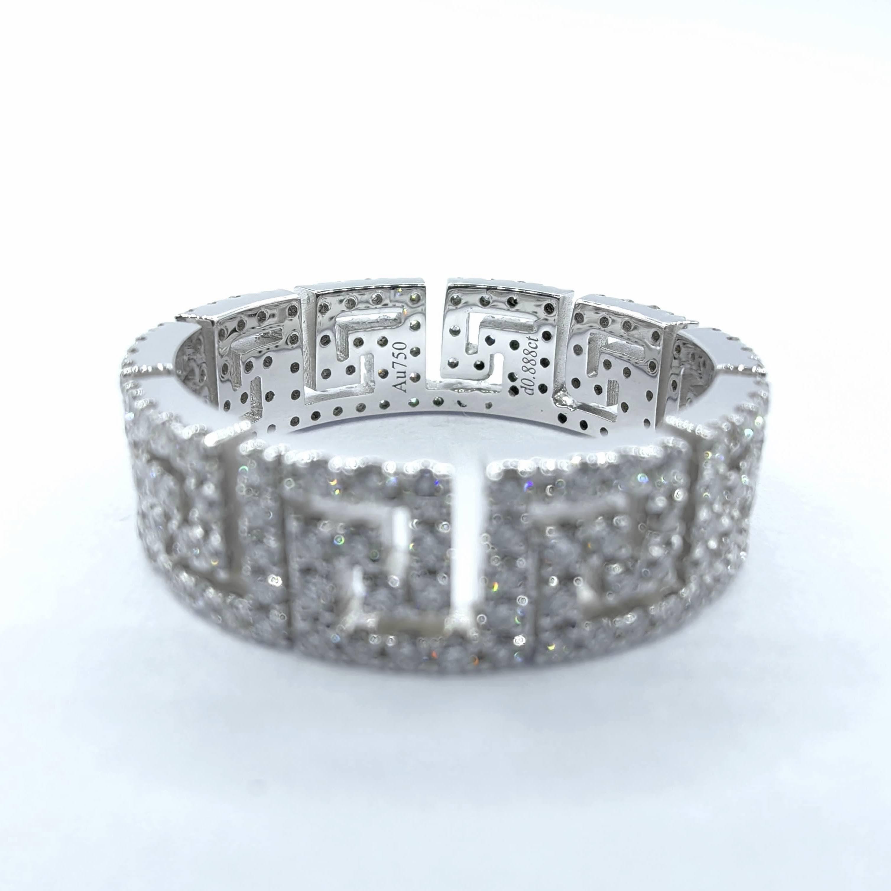 Greek Key Maze Geometric Pavé Diamond Eternity Band Ring in 18K Rose Gold im Zustand „Neu“ im Angebot in Wan Chai District, HK