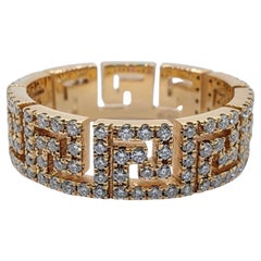Greek Key Maze Geometric Pavé Diamond Eternity Band Ring in 18K Rose Gold