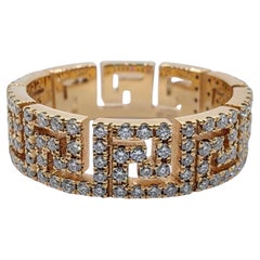 Greek Key Maze Geometric Pavé Diamond Eternity Band Ring in 18K Rose Gold
