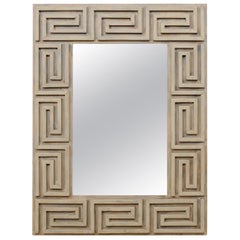 Greek Key Motif Carved and Painted Wood Rectangular Wall Mirror