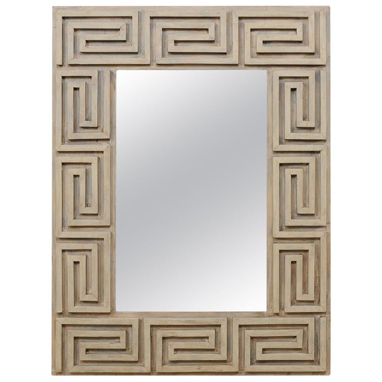 Greek Key Motif Carved And Painted Wood, Custom Wood Wall Mirror