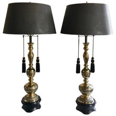 Vintage Greek Key Motif James Mont Style Mid-Century Modern Lamps, Pair