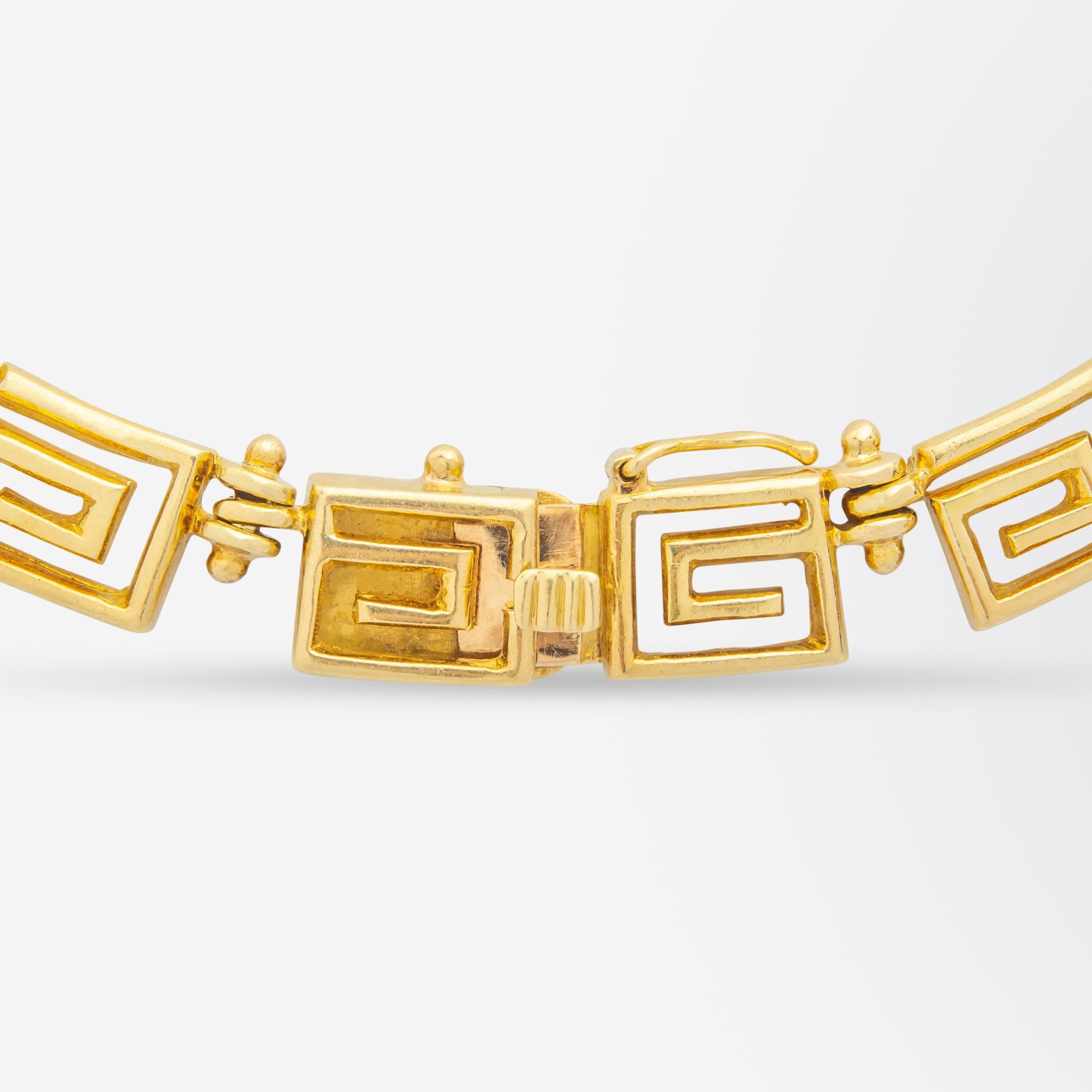 Greek Key Necklet in 18 Karat Gold With Diamonds & a Central Sapphire In Good Condition In Brisbane City, QLD