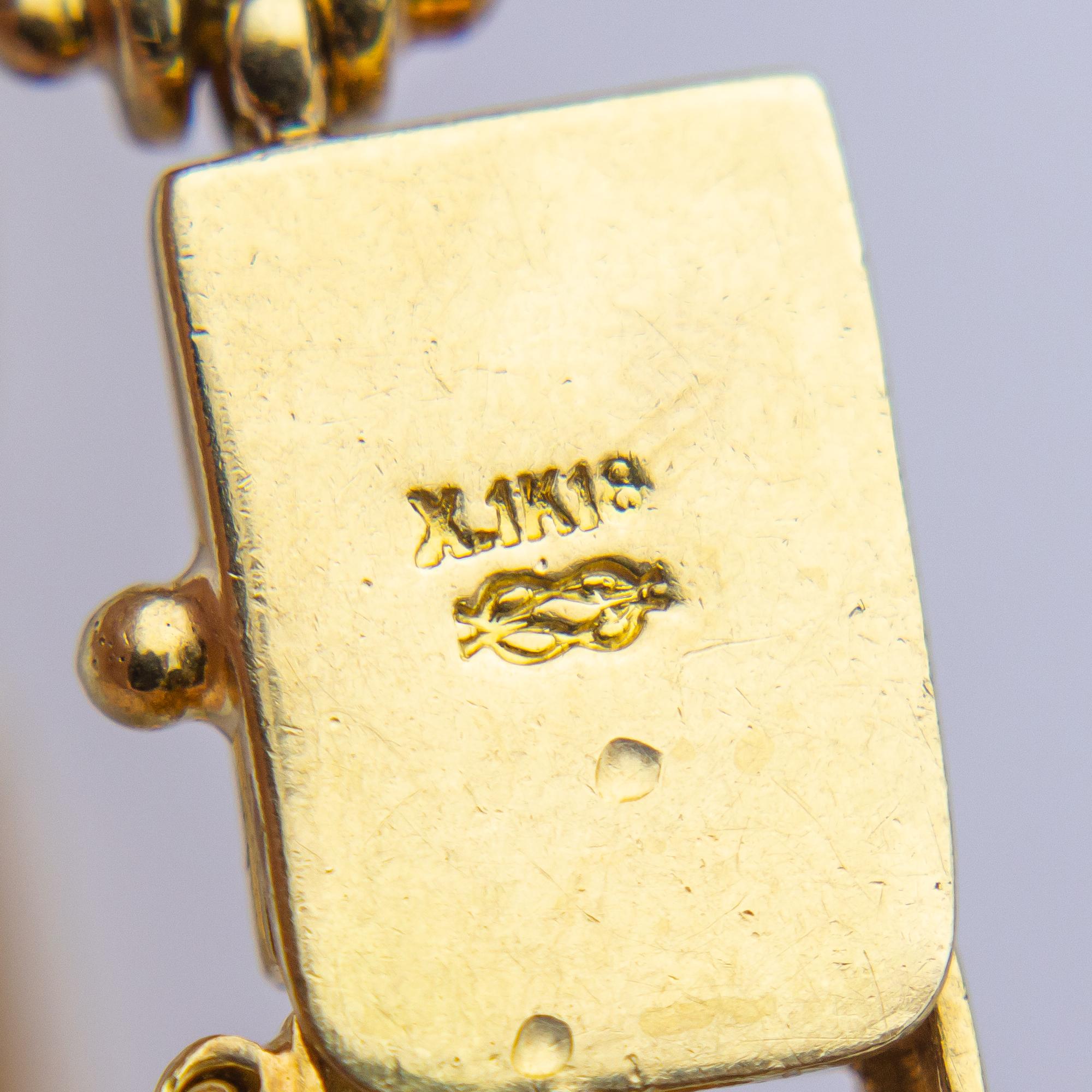 Women's Greek Key Necklet in 18 Karat Gold With Diamonds & a Central Sapphire