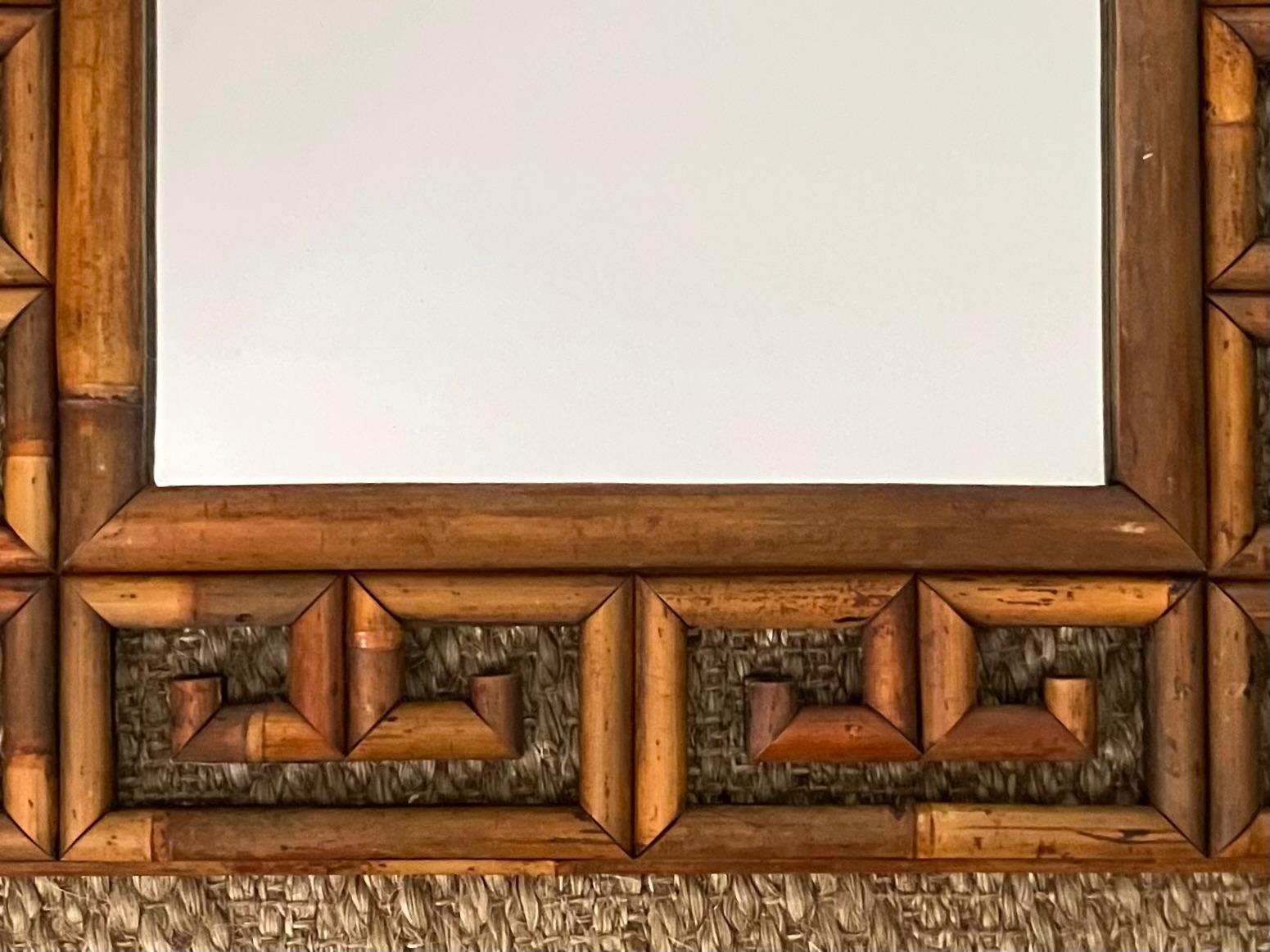 Italian Greek Key Rattan Mirror For Sale