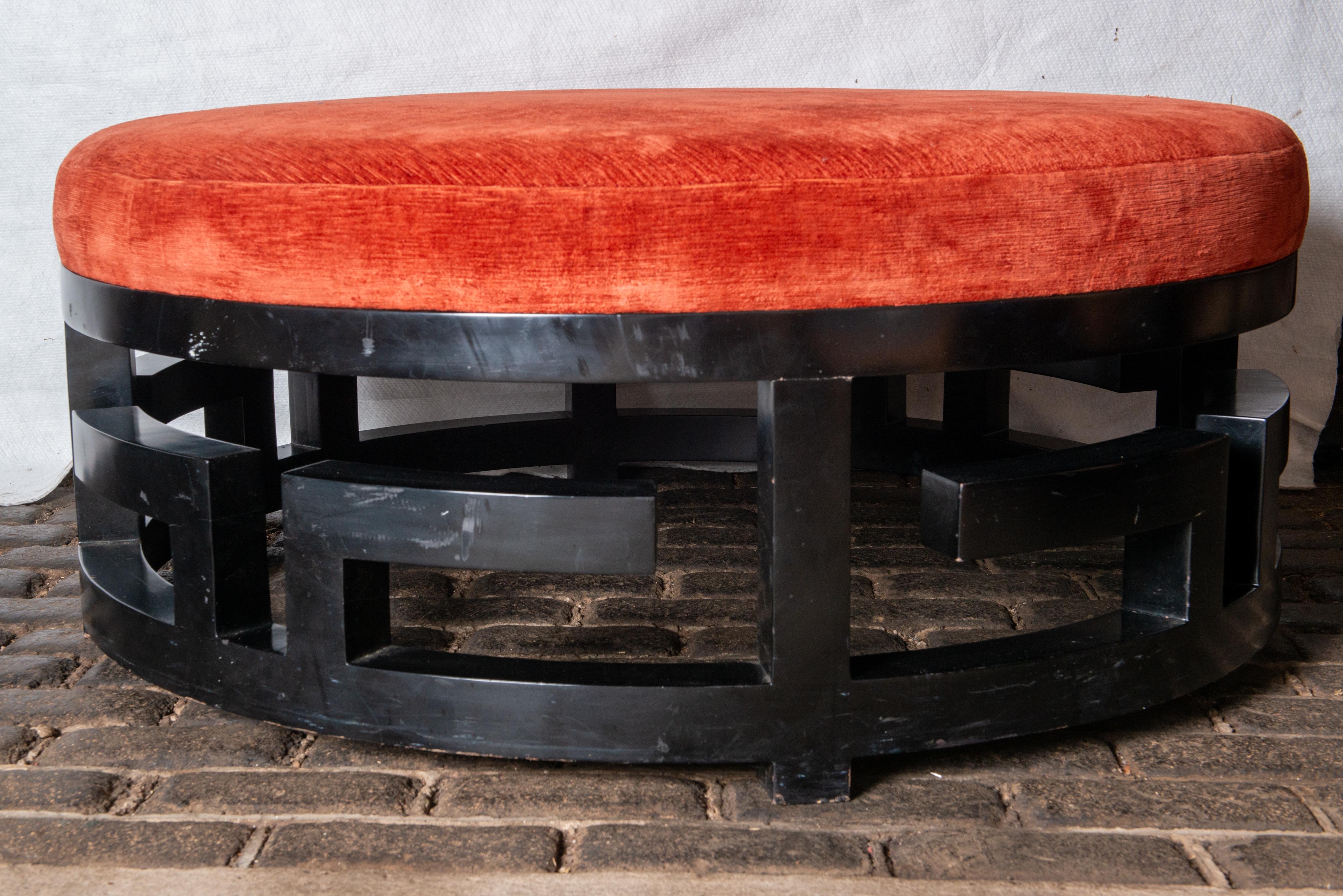 Neoclassical Revival Greek Key Round Ottoman For Sale