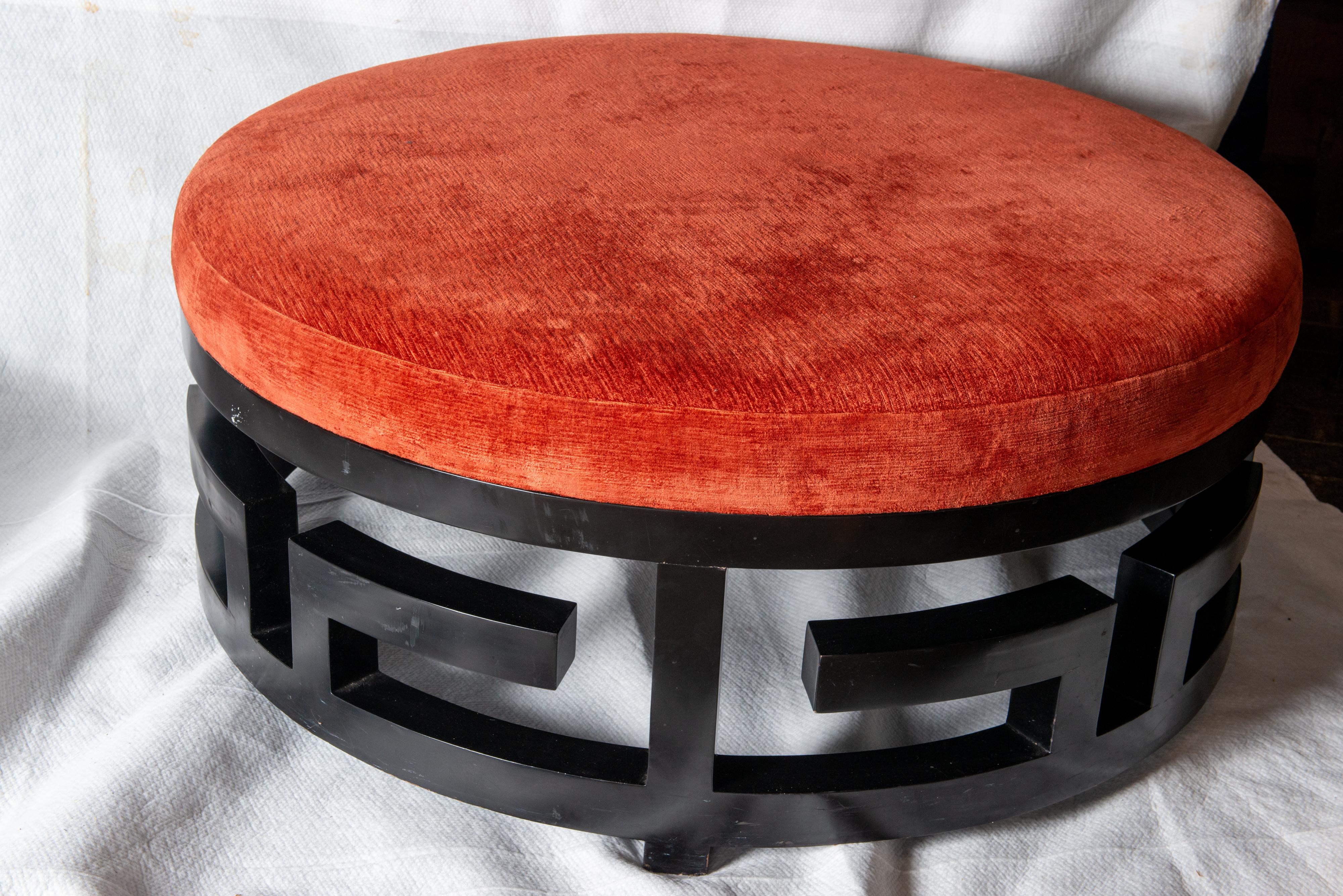 American Greek Key Round Ottoman For Sale