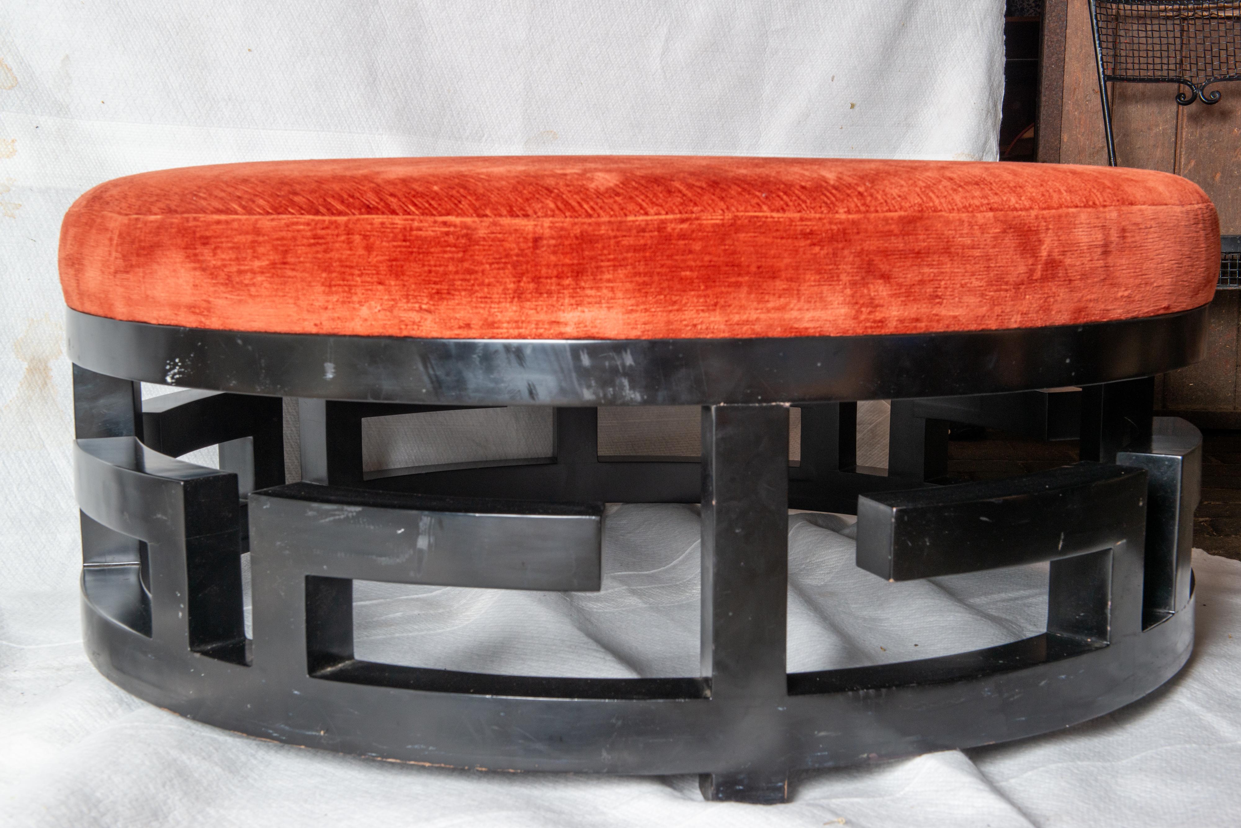 20th Century Greek Key Round Ottoman For Sale