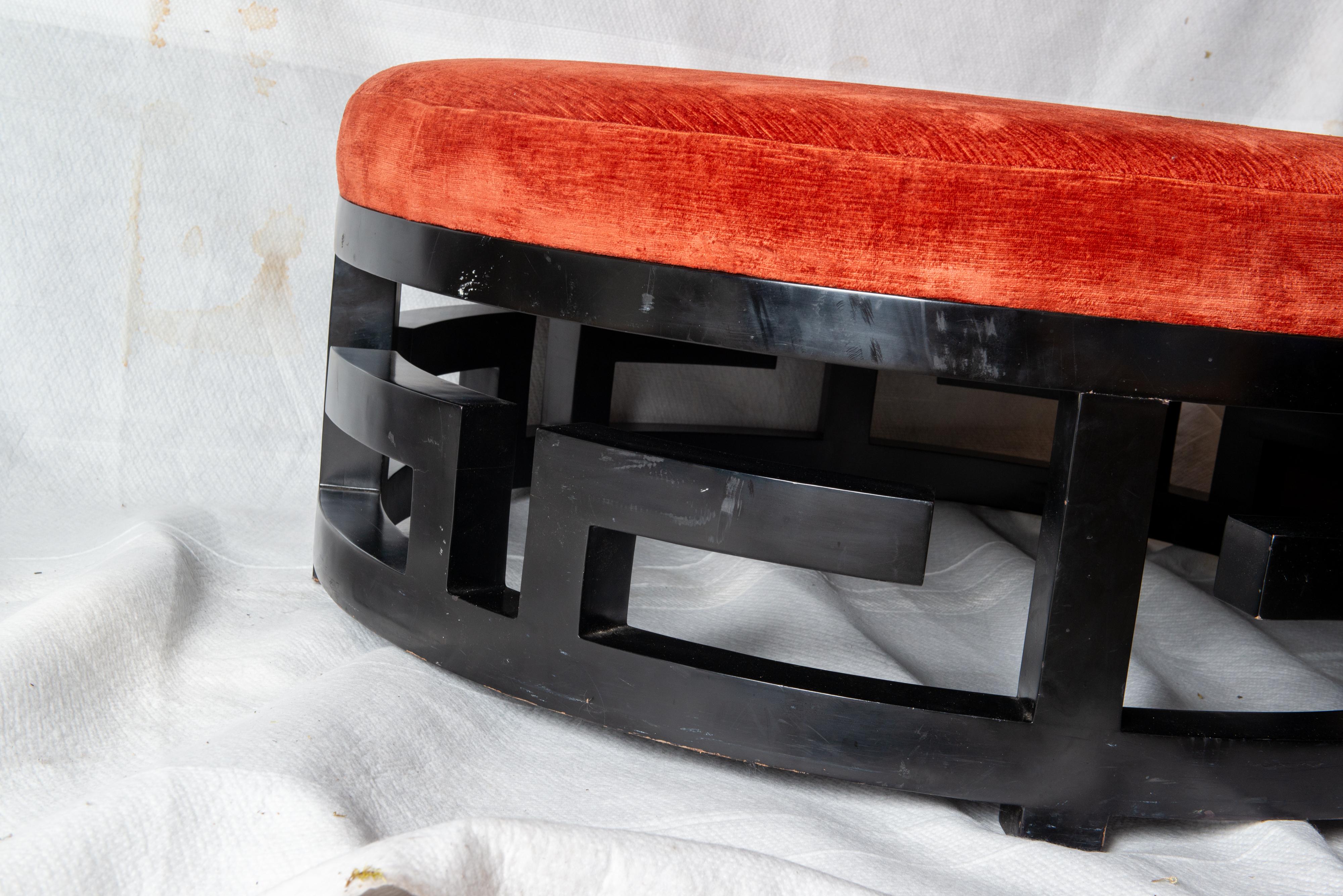 Wood Greek Key Round Ottoman For Sale
