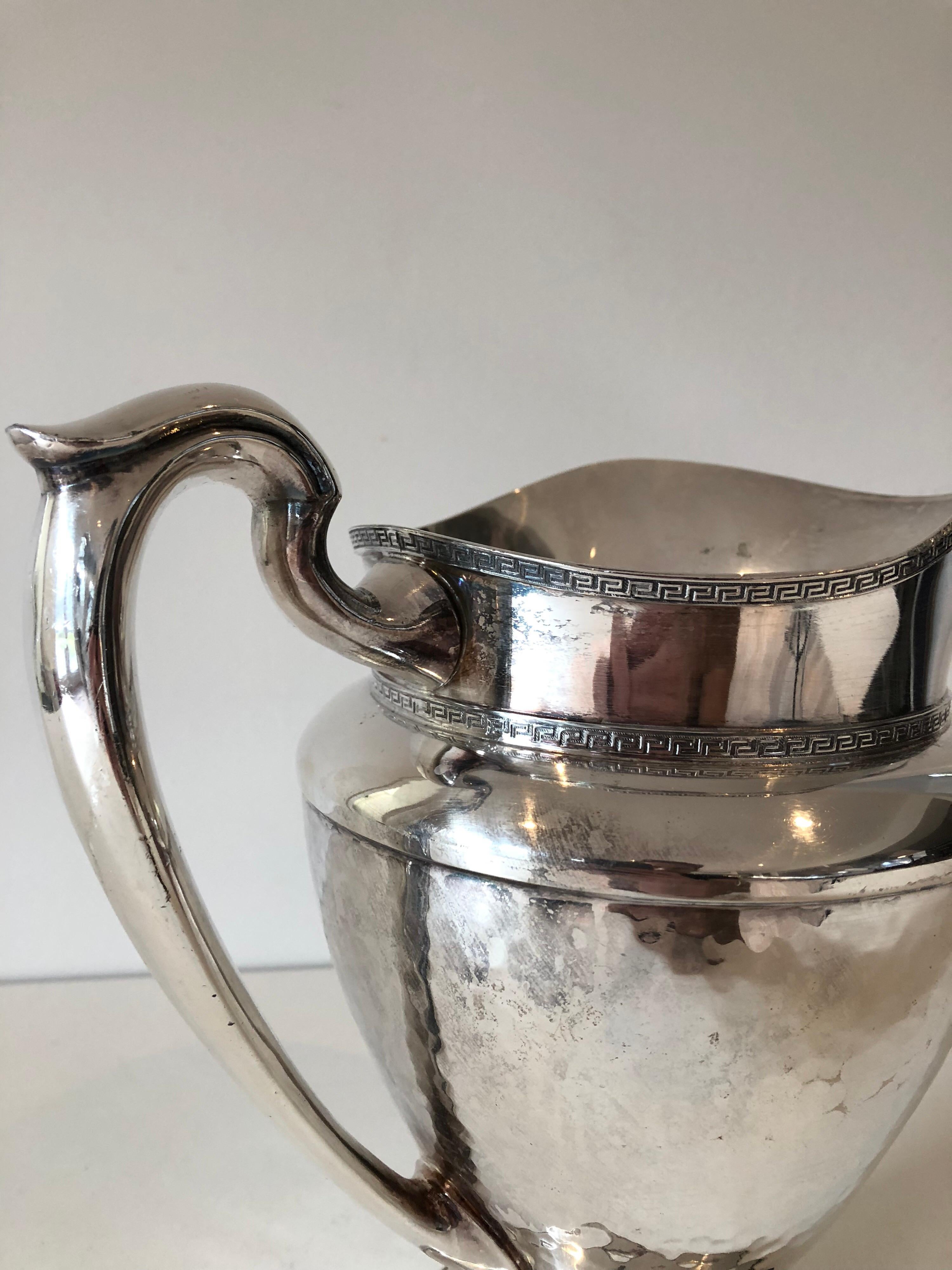 20th Century Greek Key Silver Plated Pitcher