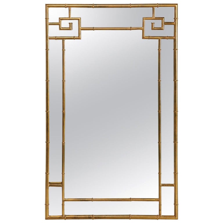 Greek Key Style Mastercraft Brass Mirror Faux Bamboo Hollywood Regency