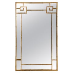 Greek Key Style Mastercraft Brass Mirror, Faux Bamboo Hollywood Regency