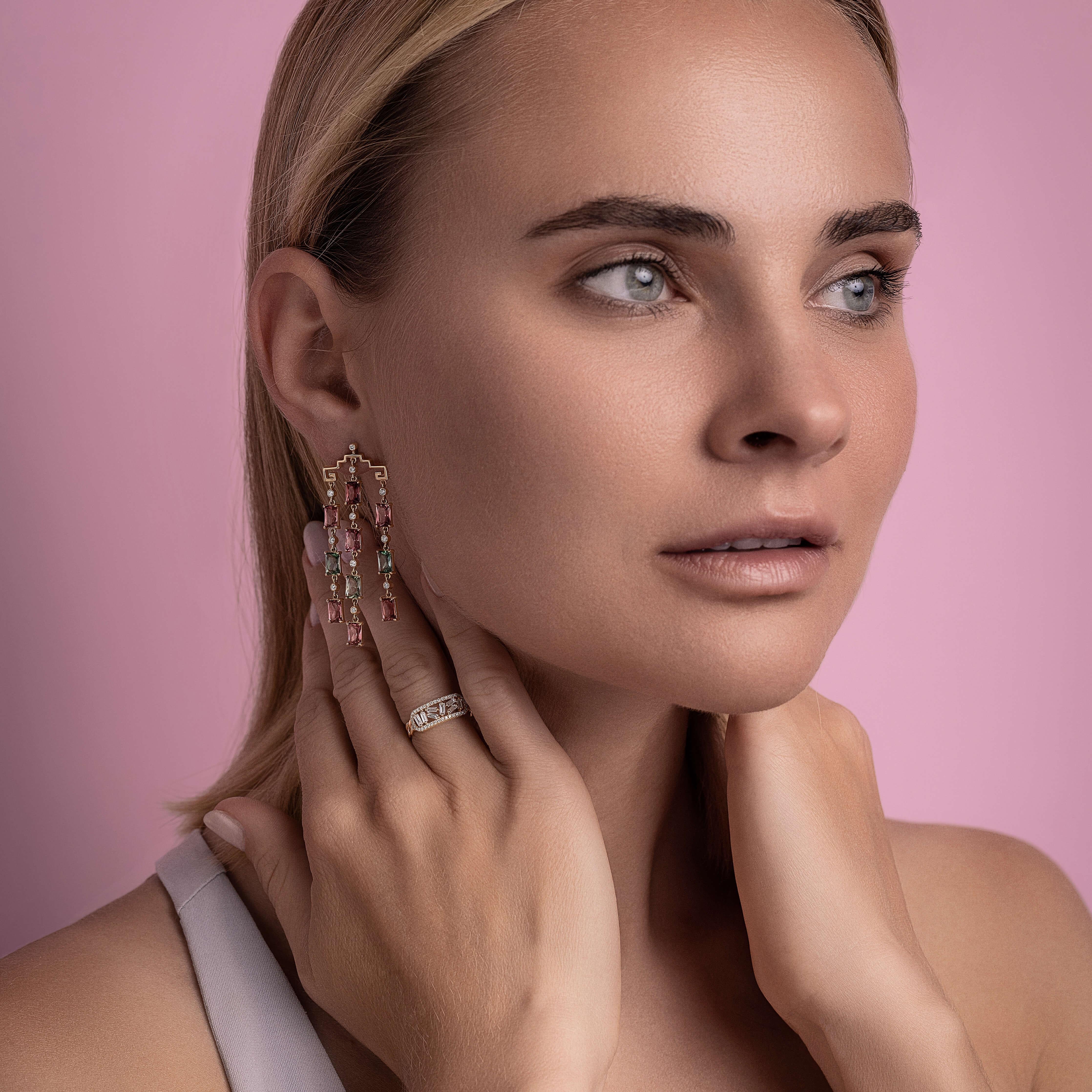 Greek Key Tourmaline Earrings In New Condition For Sale In Woodland Hills, CA