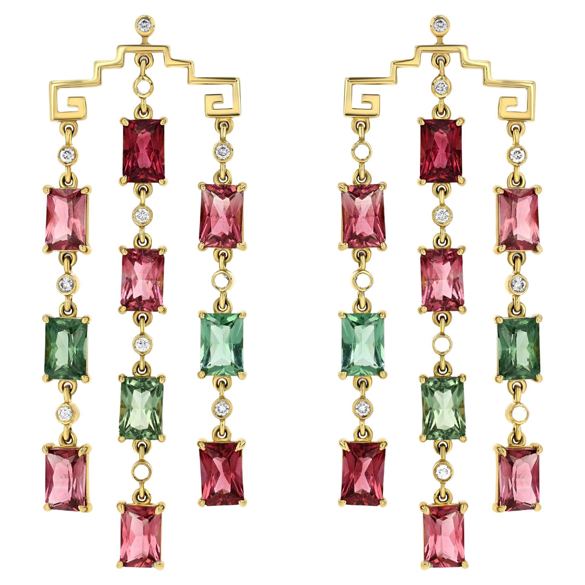 Greek Key Tourmaline Earrings For Sale