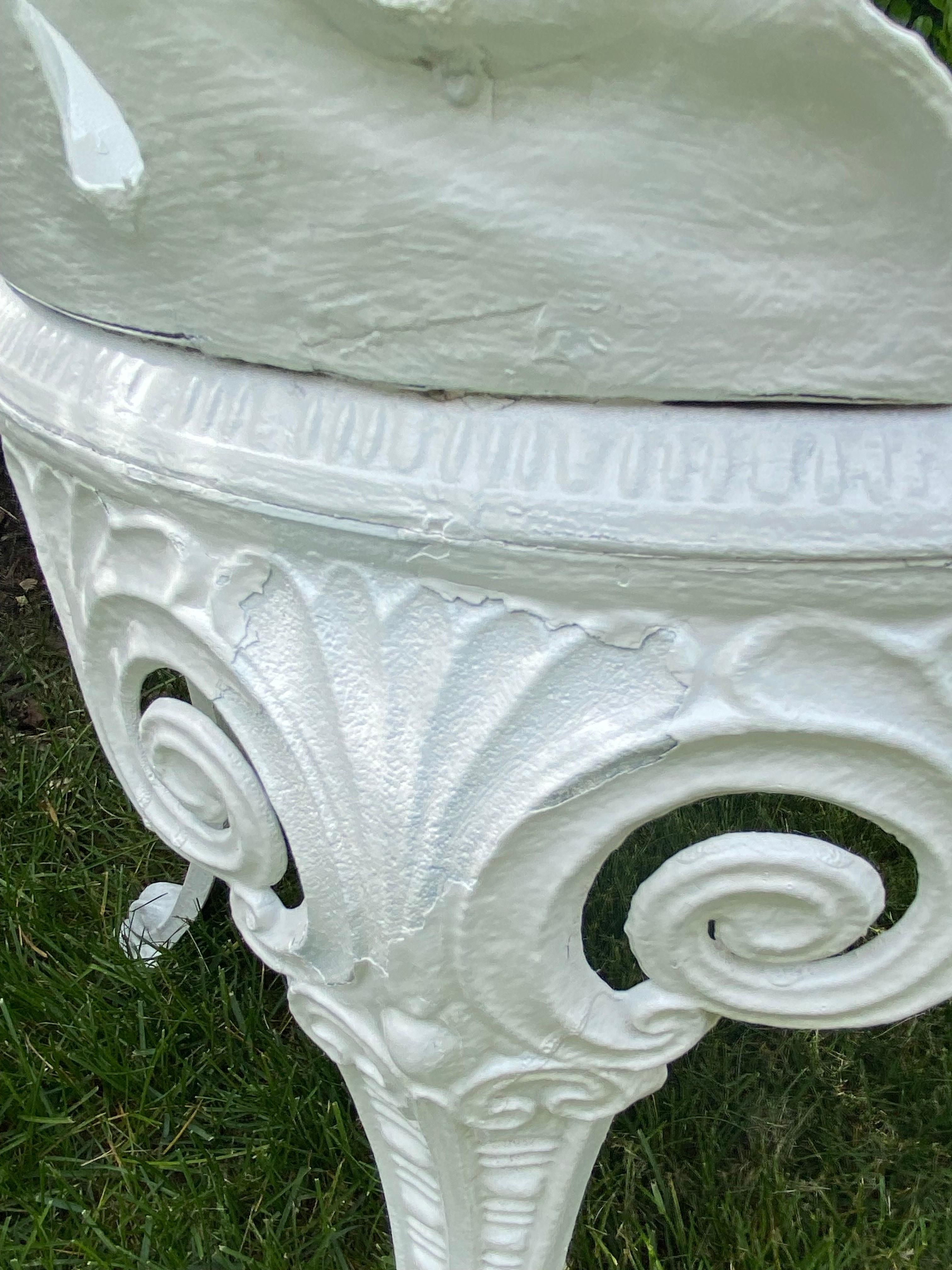 Greek Key Victorian Style White Aluminum Garden Chairs, Pair For Sale 5