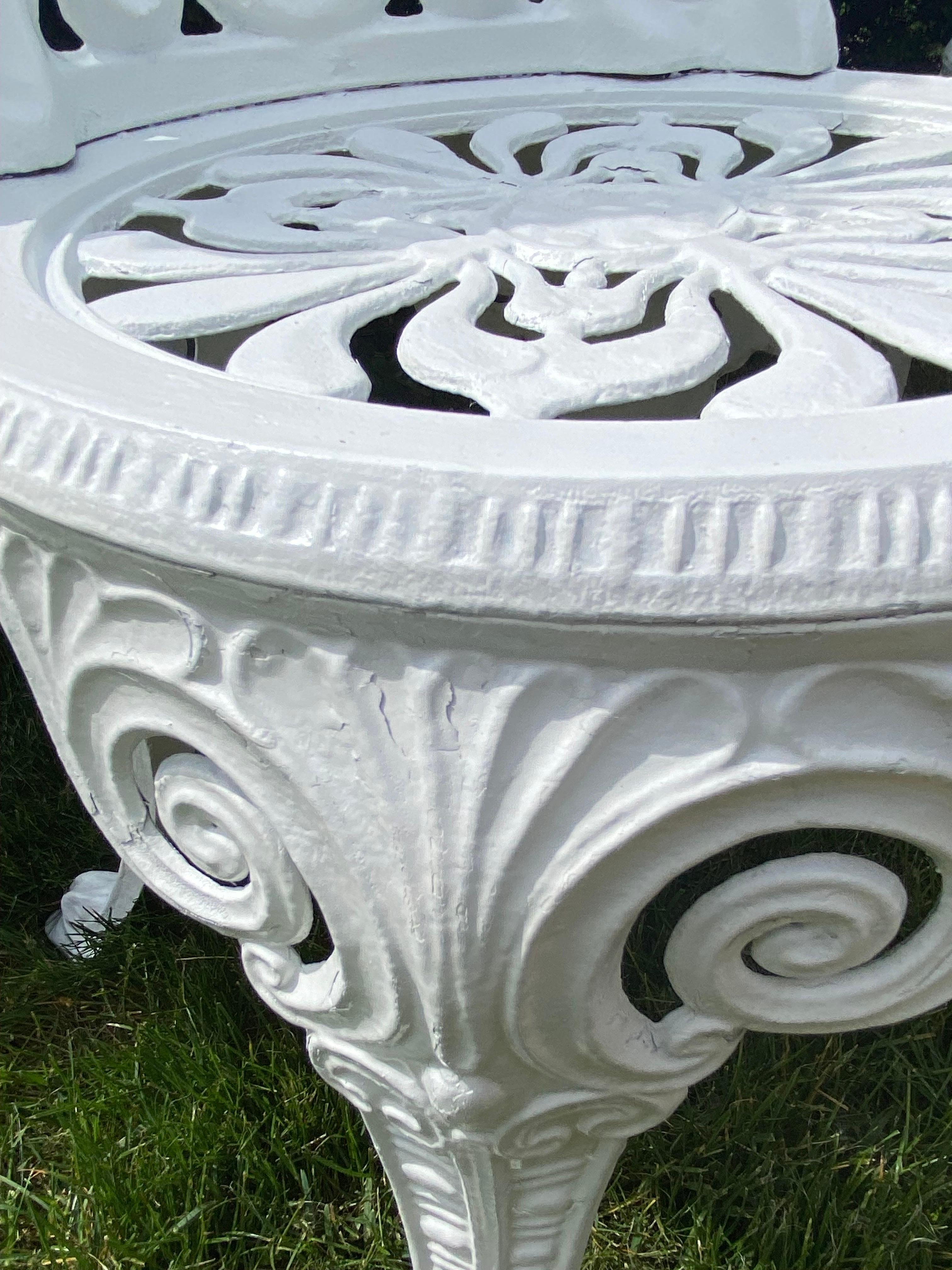 Greek Key Victorian Style White Aluminum Garden Chairs, Pair For Sale 6