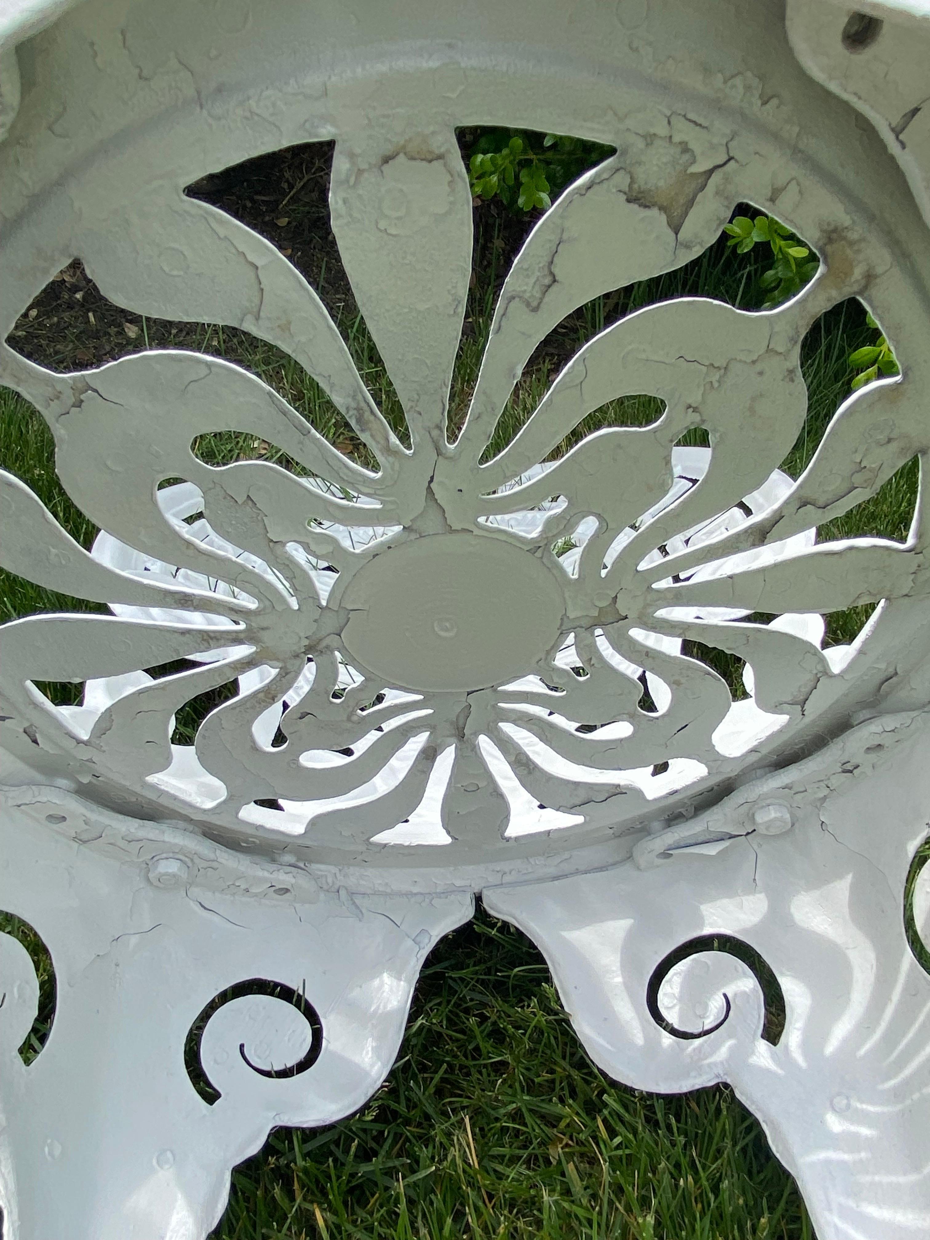 Greek Key Victorian Style White Aluminum Garden Chairs, Pair For Sale 7