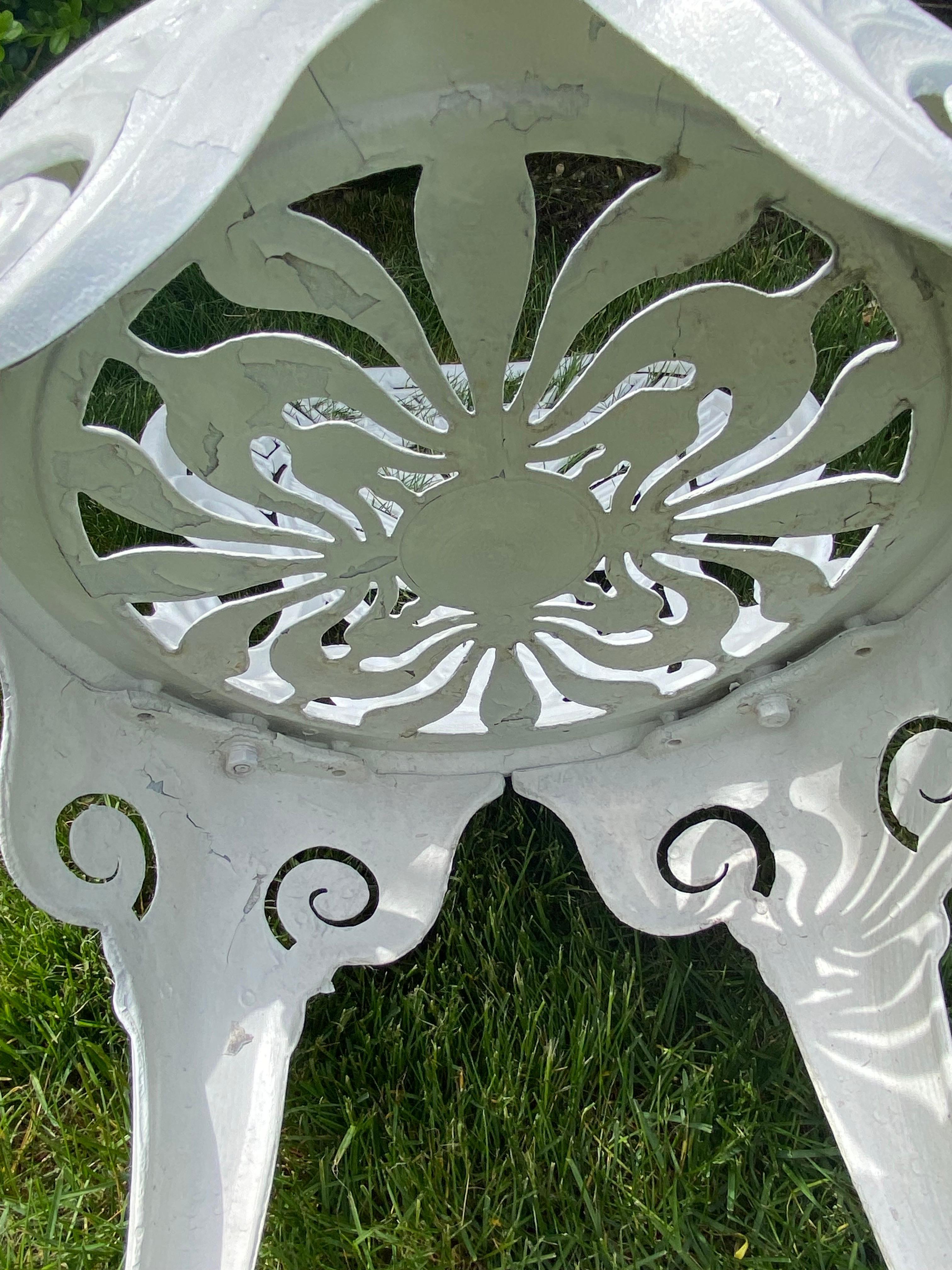 Greek Key Victorian Style White Aluminum Garden Chairs, Pair For Sale 8