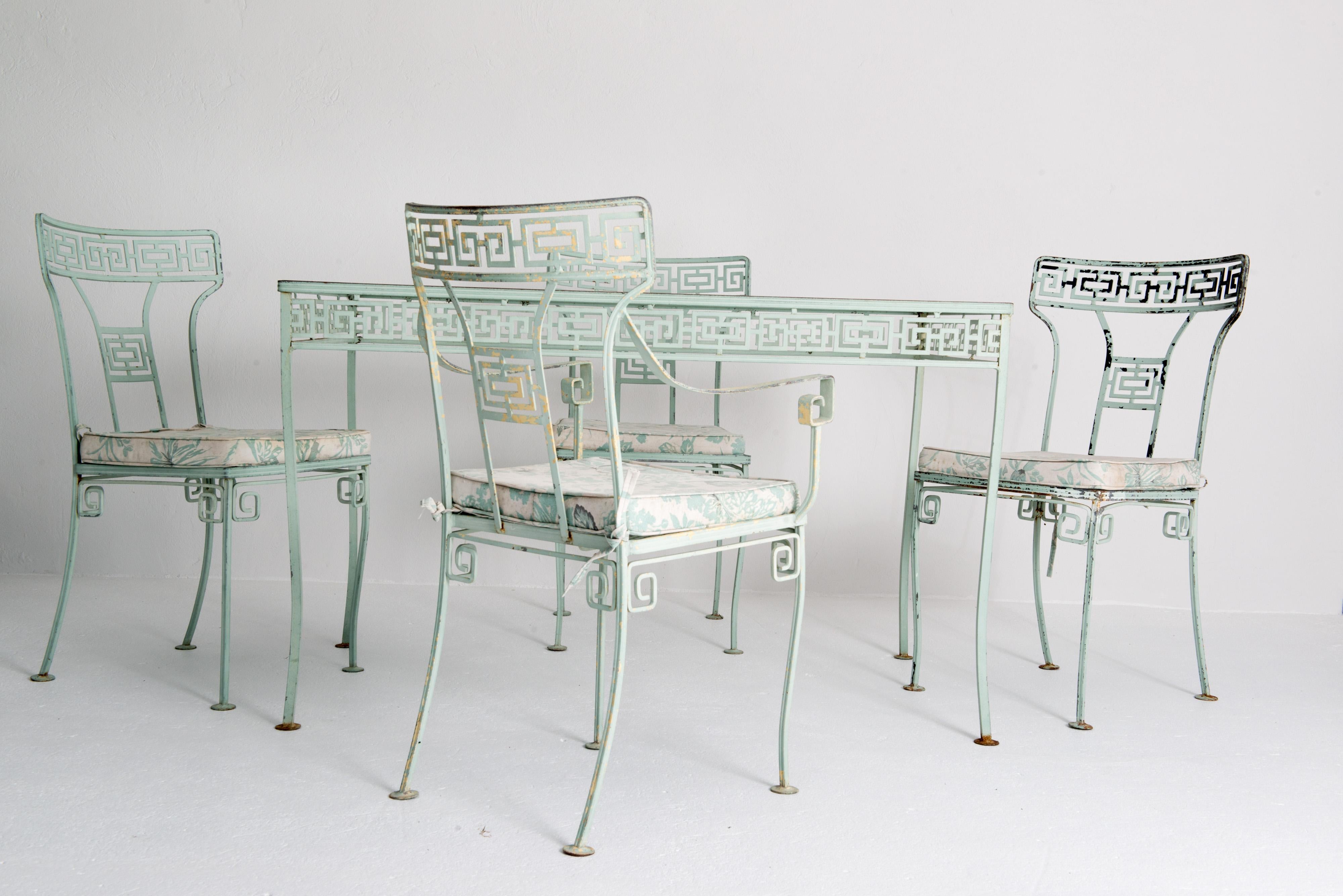 Tisch und Stühle aus Schmiedeeisen mit griechischem Schlüssel von Salterini im Angebot 11