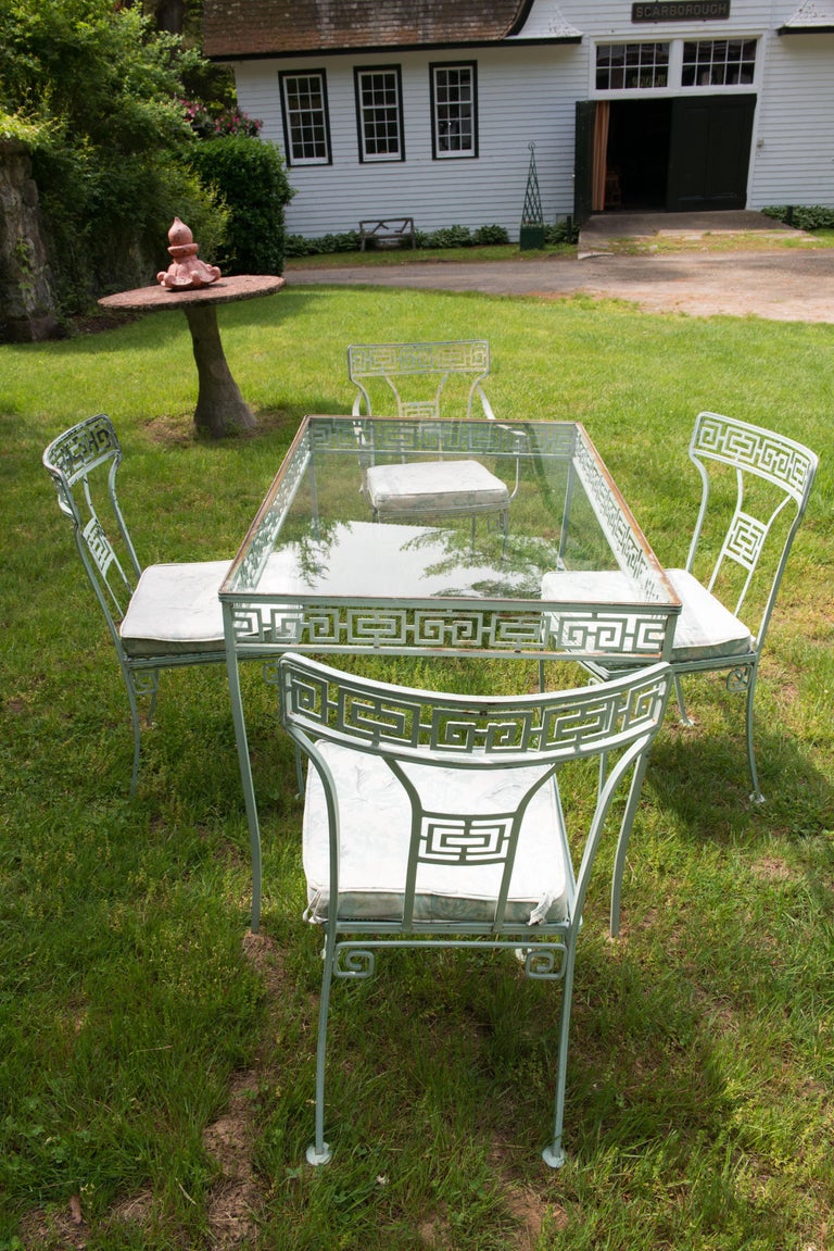 Greek Key Wrought Iron Table and Chairs by Salterini For Sale at 1stDibs