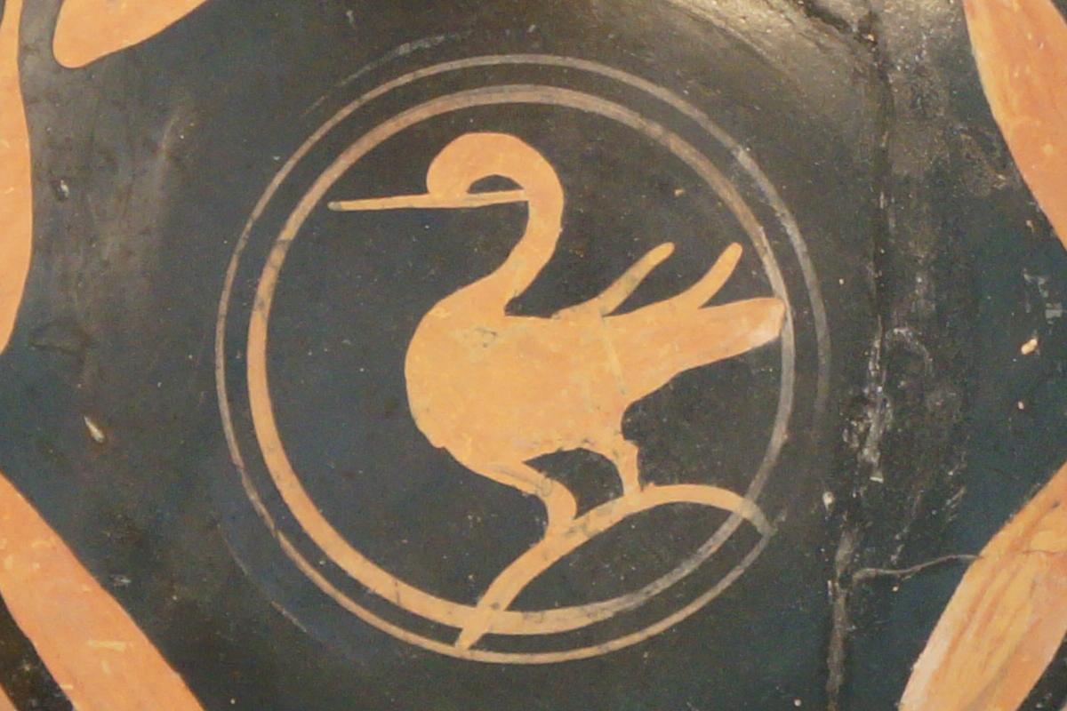 Painted Greek Kylix depicting a Swan For Sale