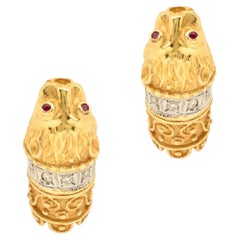 Griechische Löwen Kopf Design Diamant 18 Karat Gelbgold Leverback Vintage Ohrringe