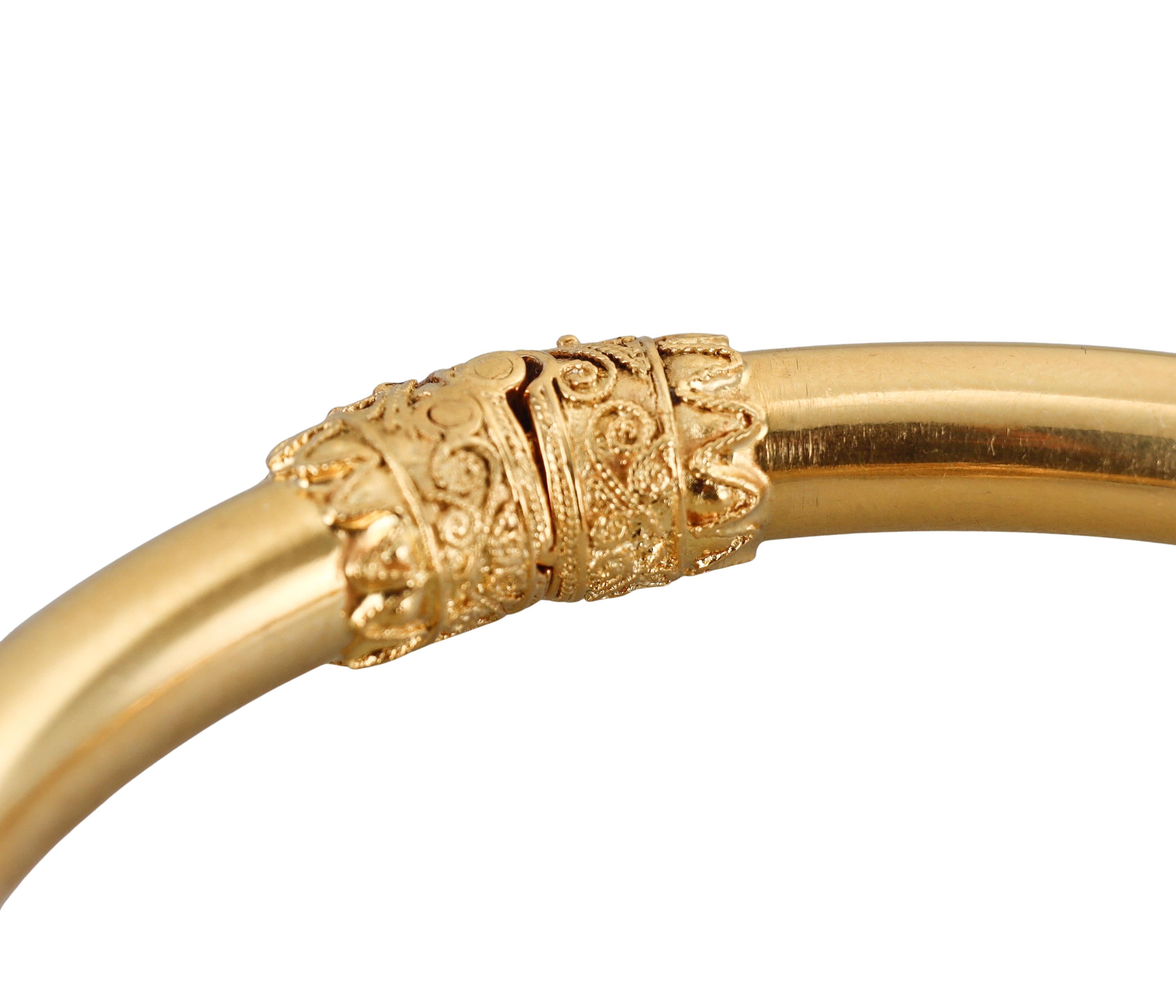Women's Greek Made Yellow Gold Ram's Head Bangle Bracelet For Sale