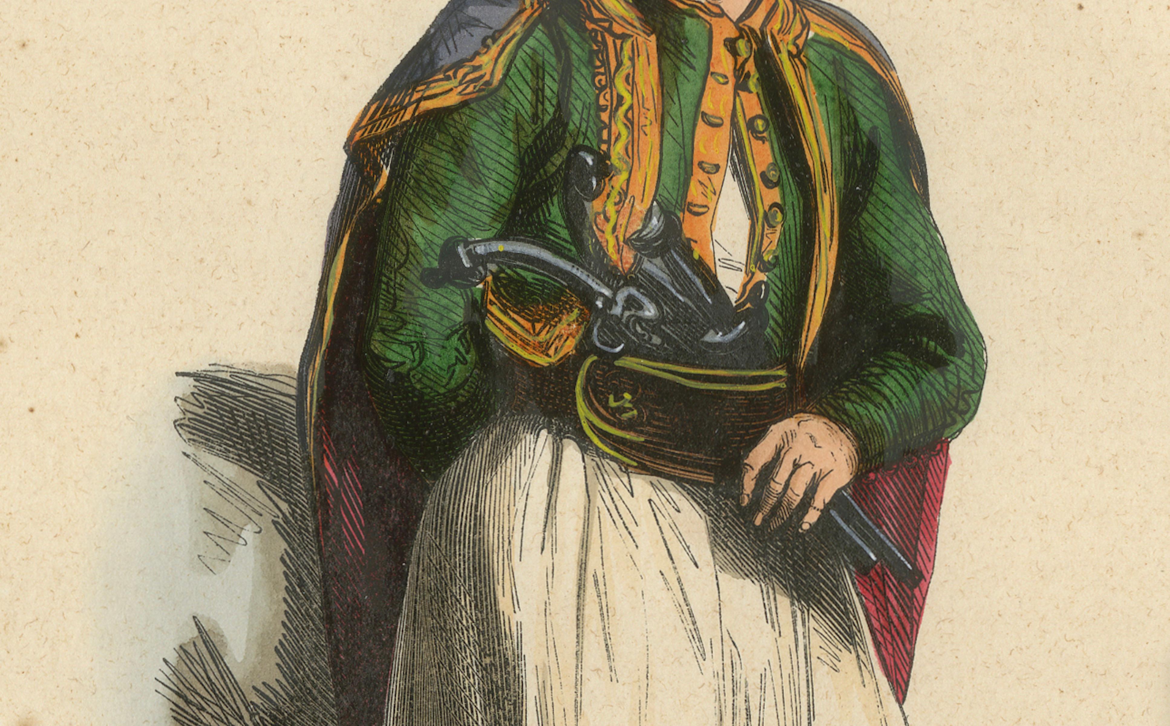 Greek Man in Traditional Dress, Hand-Coloured Lithograph, c.1845