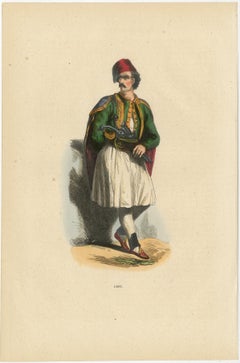 Greek Man in Traditional Dress, Hand-Coloured Lithograph, c.1845