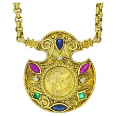 Greek Motif 18K Pendant Rolo Necklace