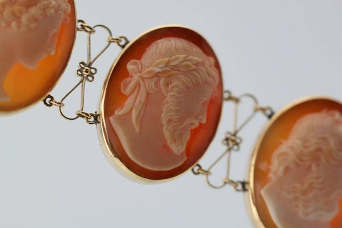 Greek Mythology Cameo Bracelet 14 Karat Very Fine In Good Condition In North Hollywood, CA